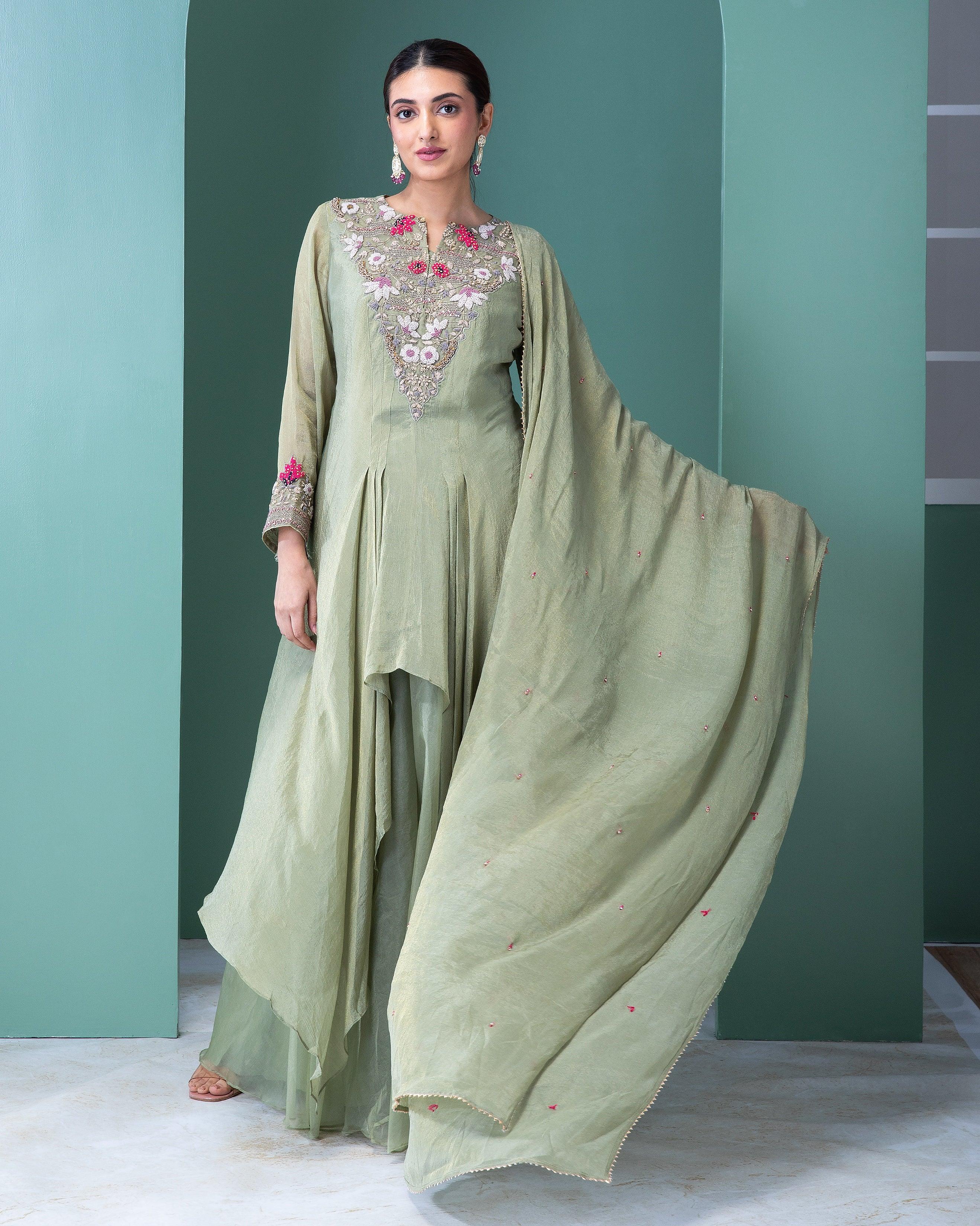 Sage Green Anarkali Set | Mokshaa