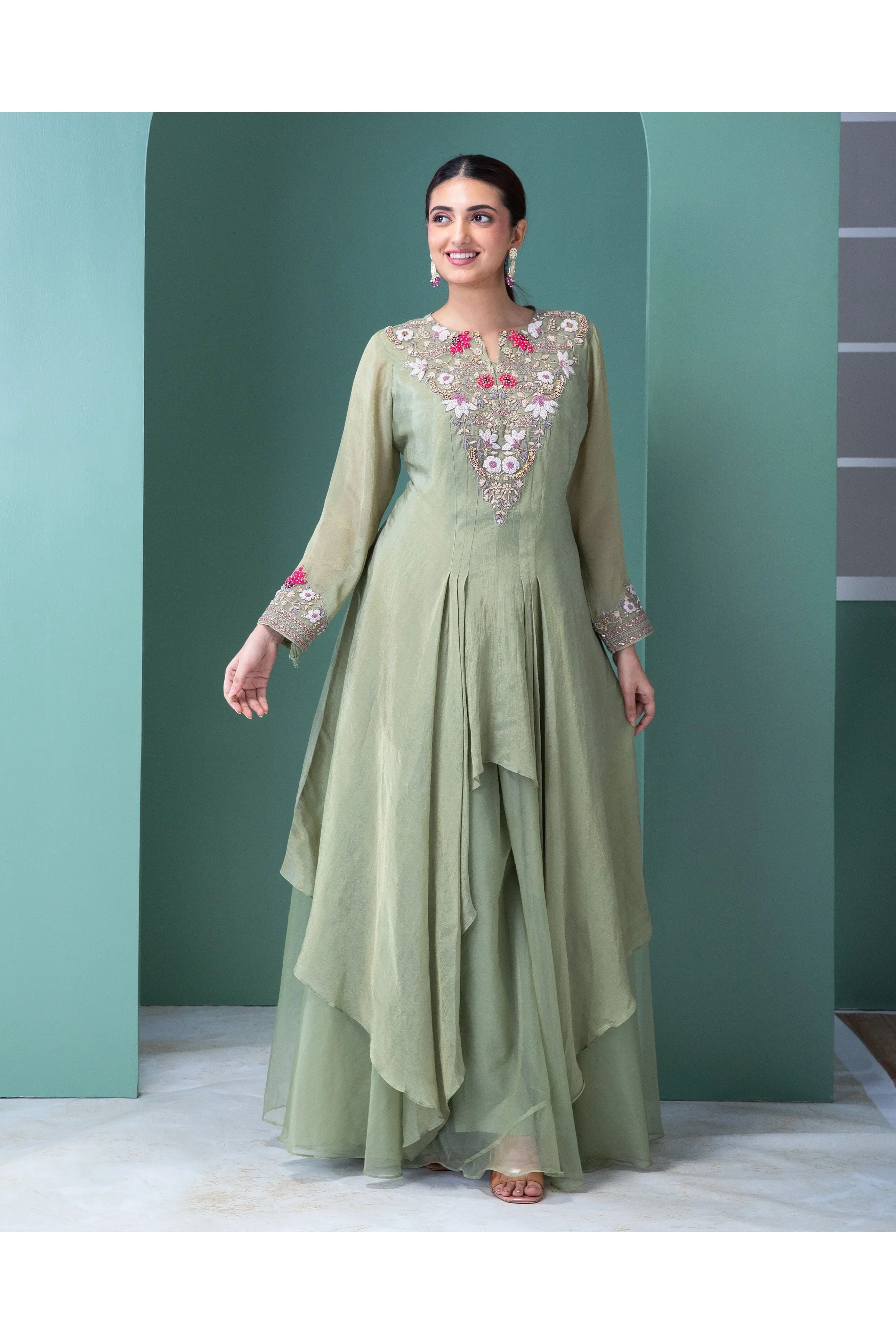 Sage Green Anarkali Set - Mokshaa