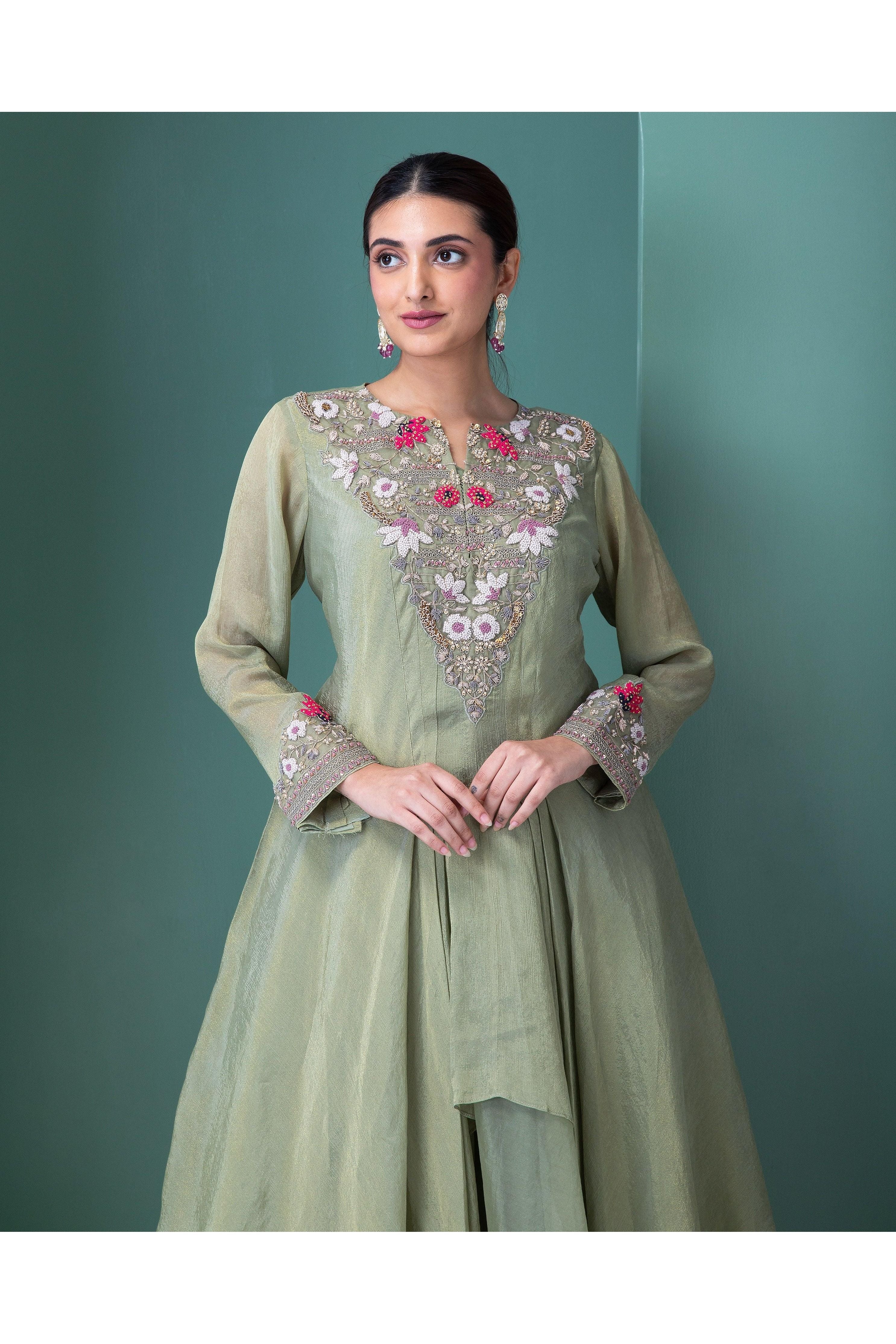 Sage Green Anarkali Set - Mokshaa