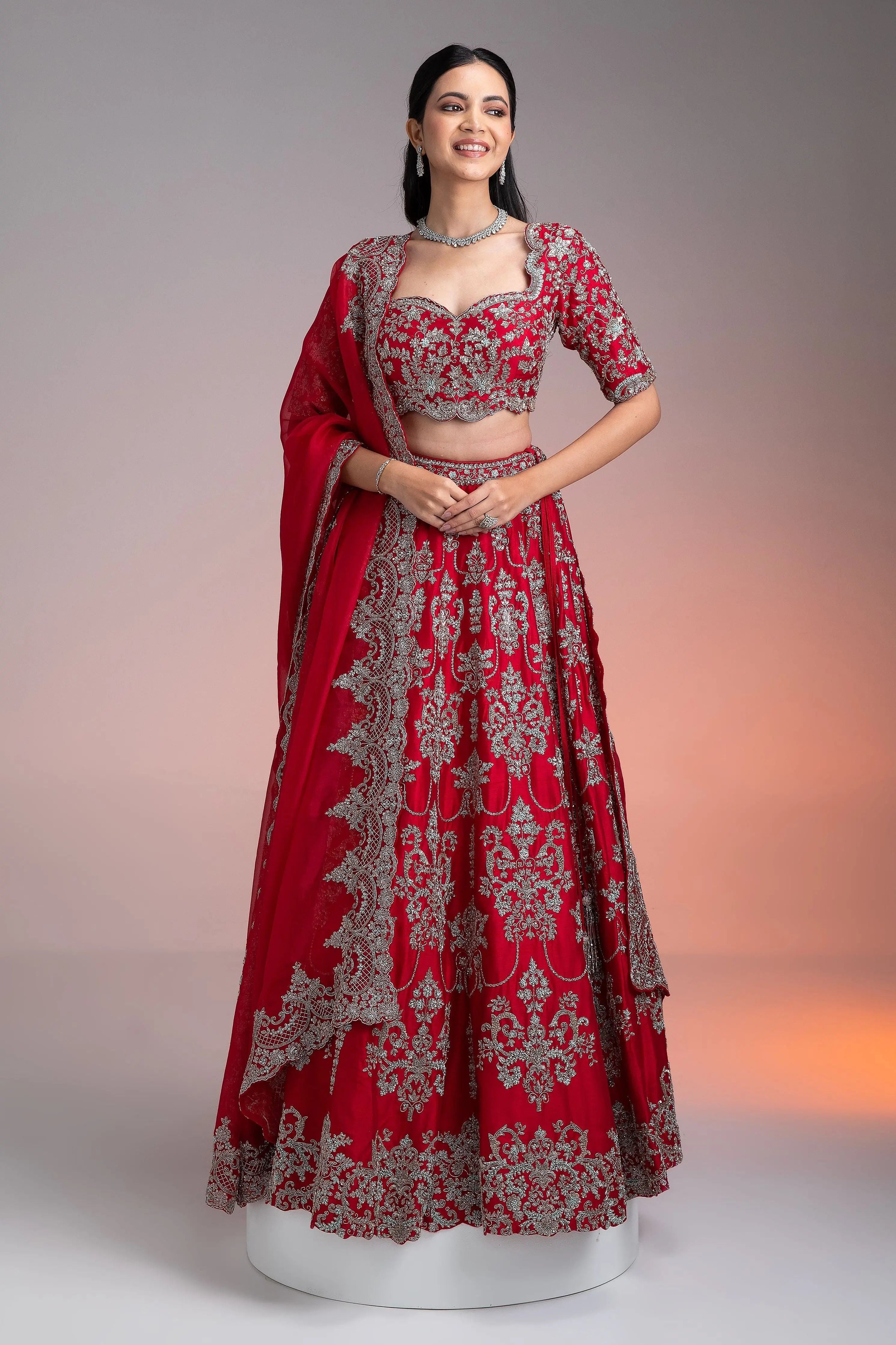 Red Silk Lehenga Set Mokshaa