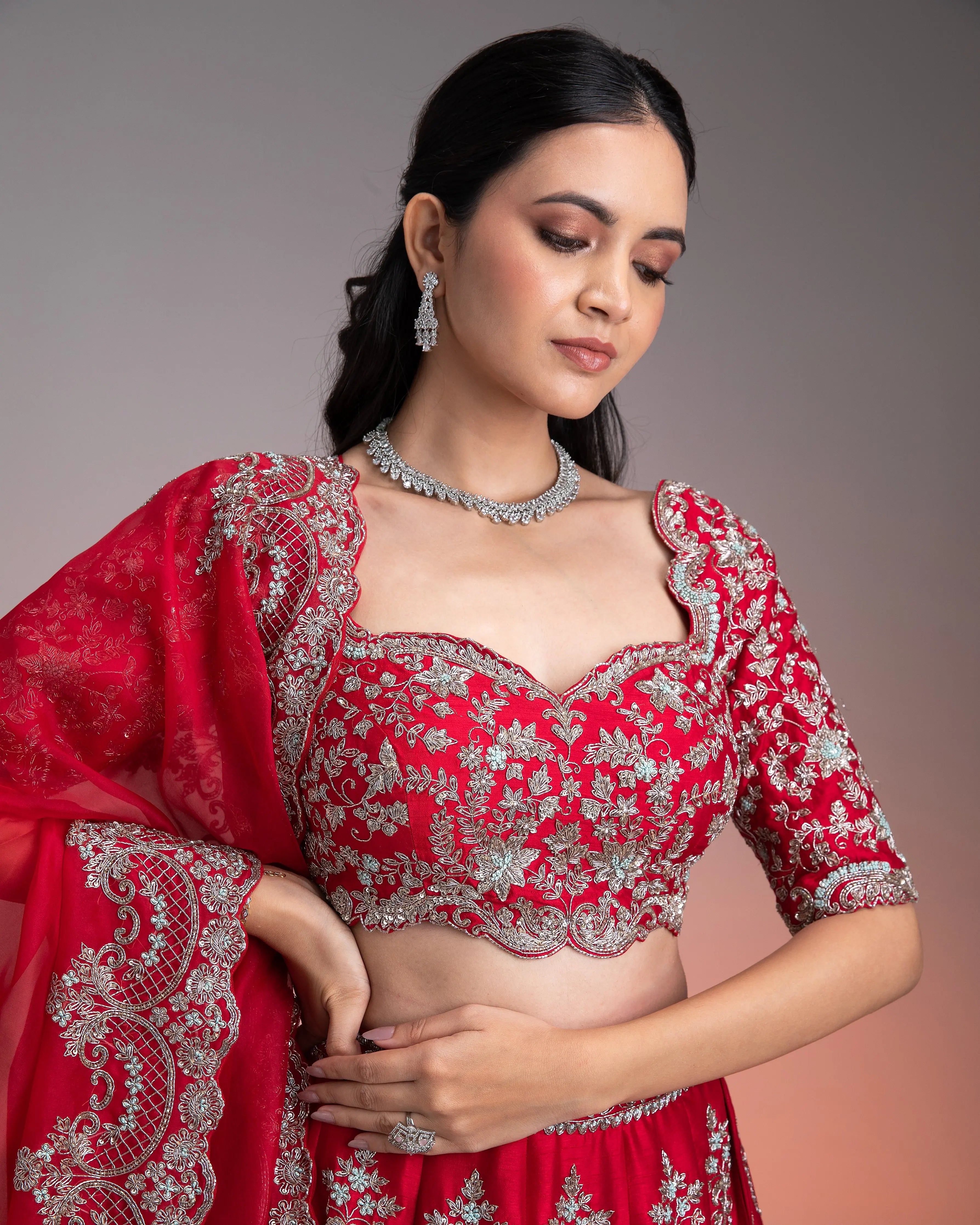 Red Silk Lehenga Set Mokshaa