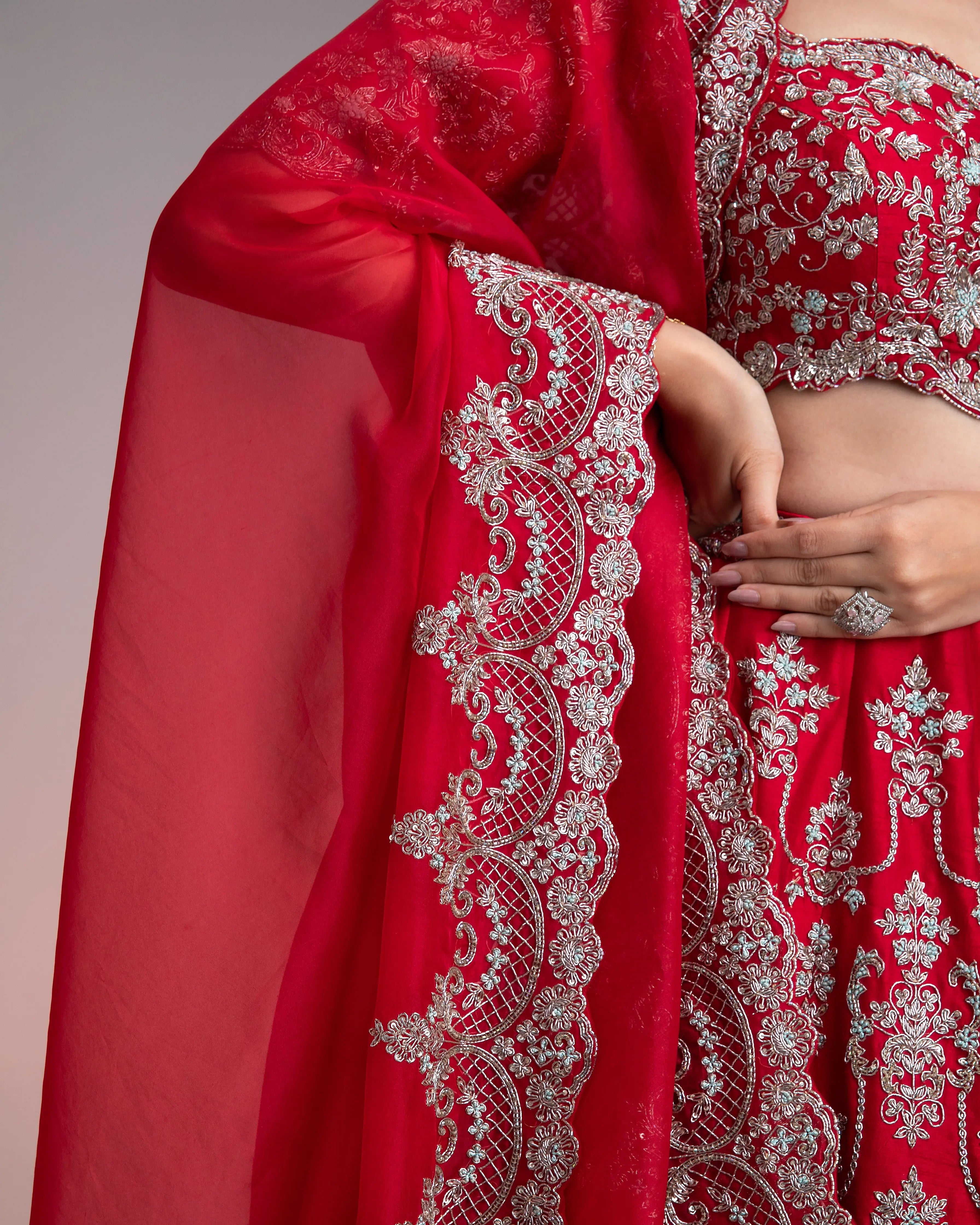 Red Silk Lehenga Set Mokshaa