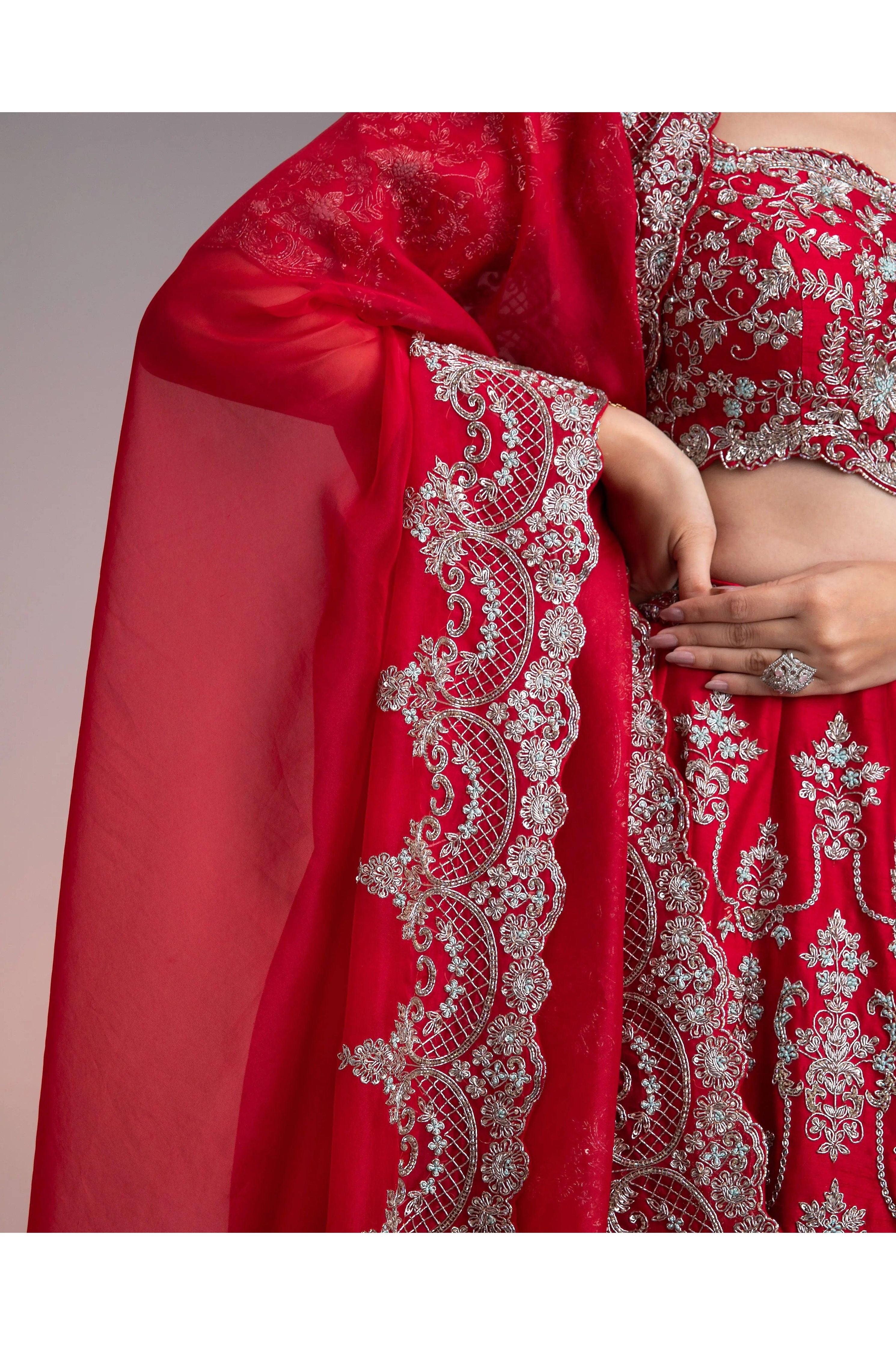 Red Silk Lehenga Set - Mokshaa