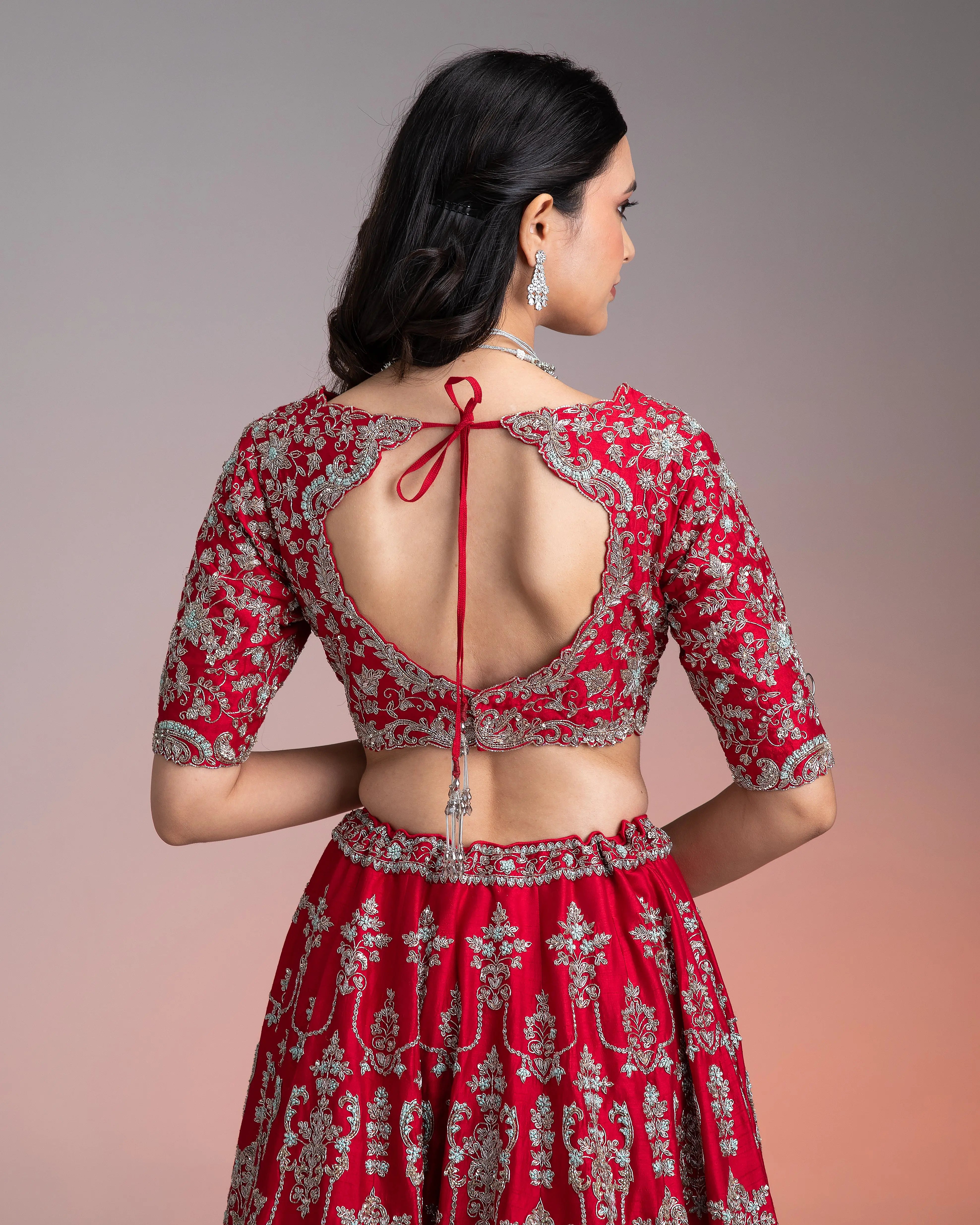 Red Silk Lehenga Set Mokshaa