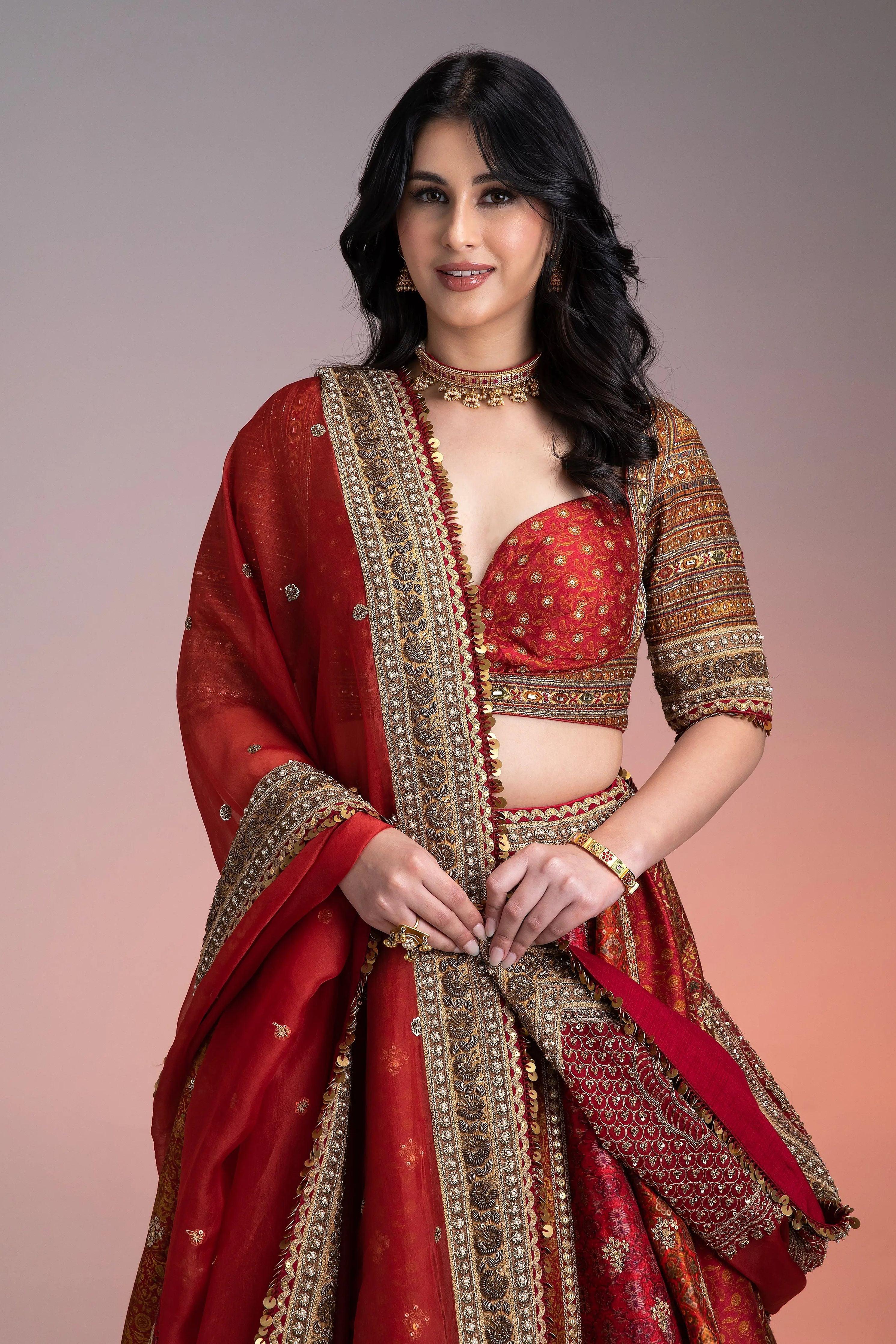 Maroon Printed Lehenga Set Mokshaa