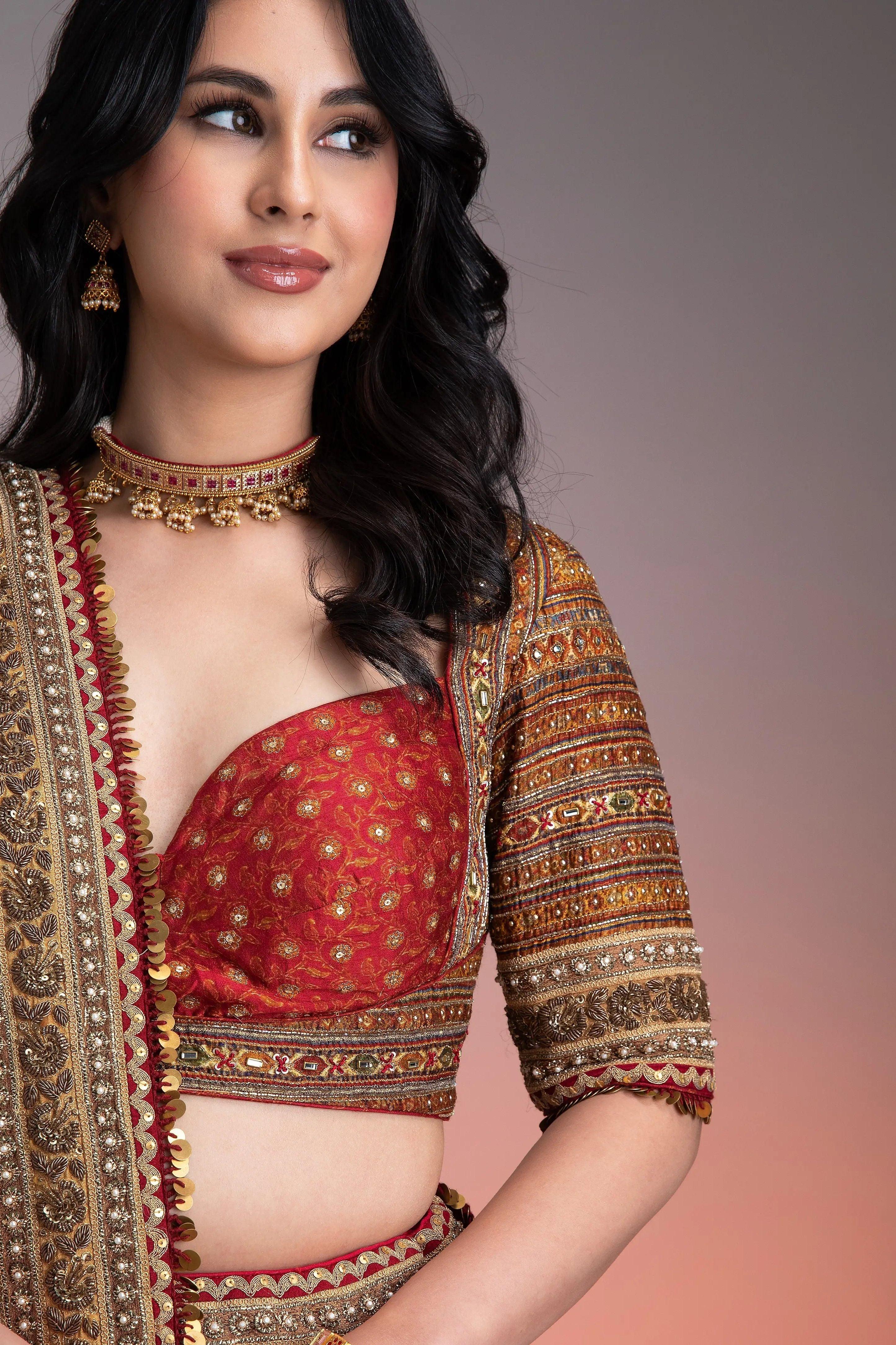 Maroon Printed Lehenga Set Mokshaa