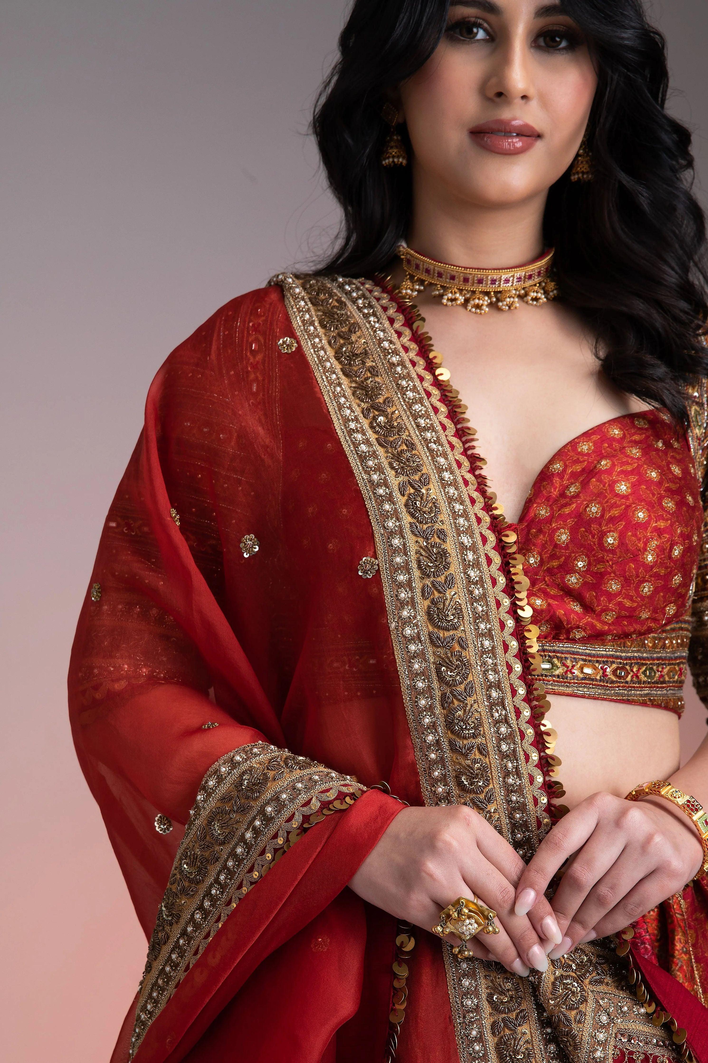 Maroon Printed Lehenga Set Mokshaa