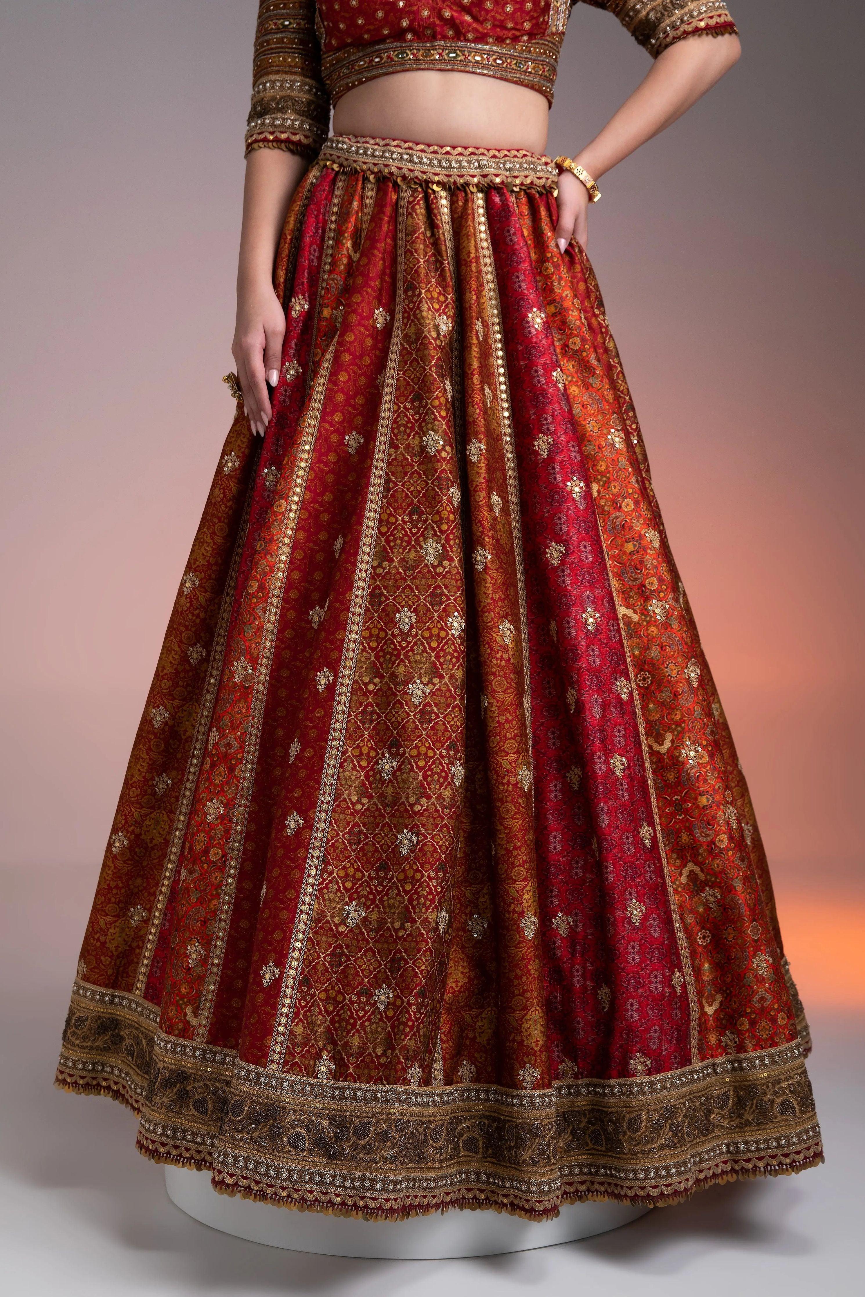 Maroon Printed Lehenga Set Mokshaa