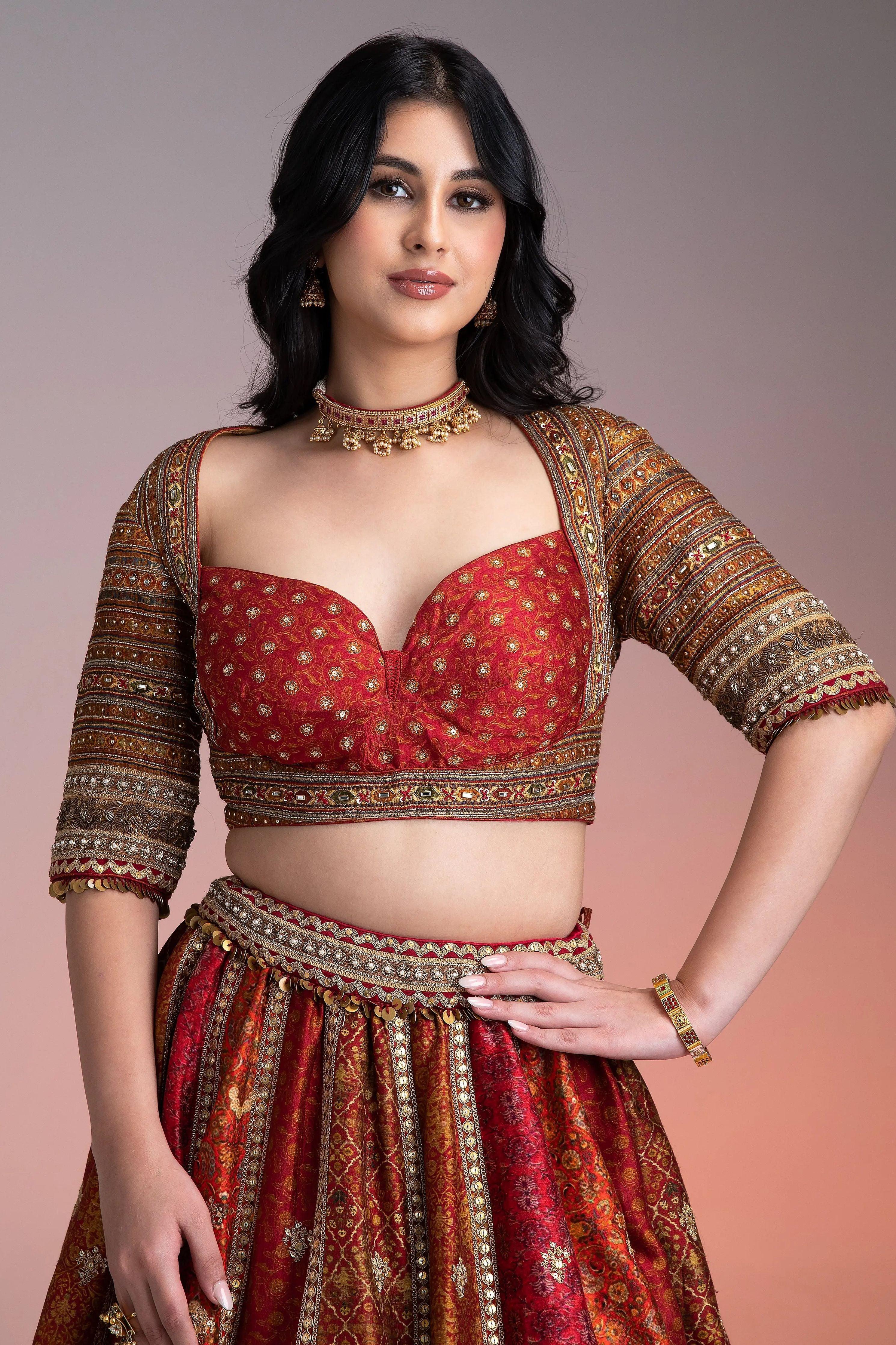 Maroon Printed Lehenga Set Mokshaa
