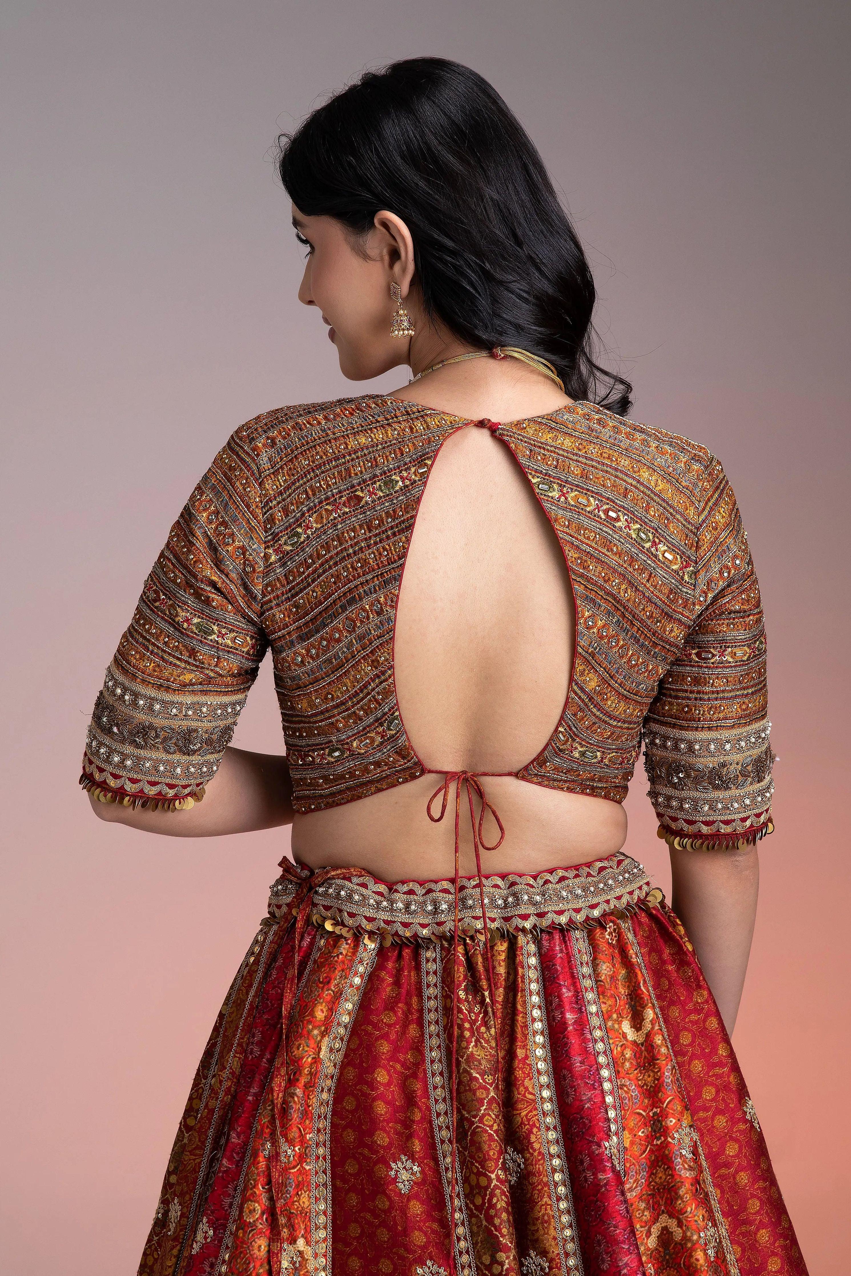 Maroon Printed Lehenga Set Mokshaa