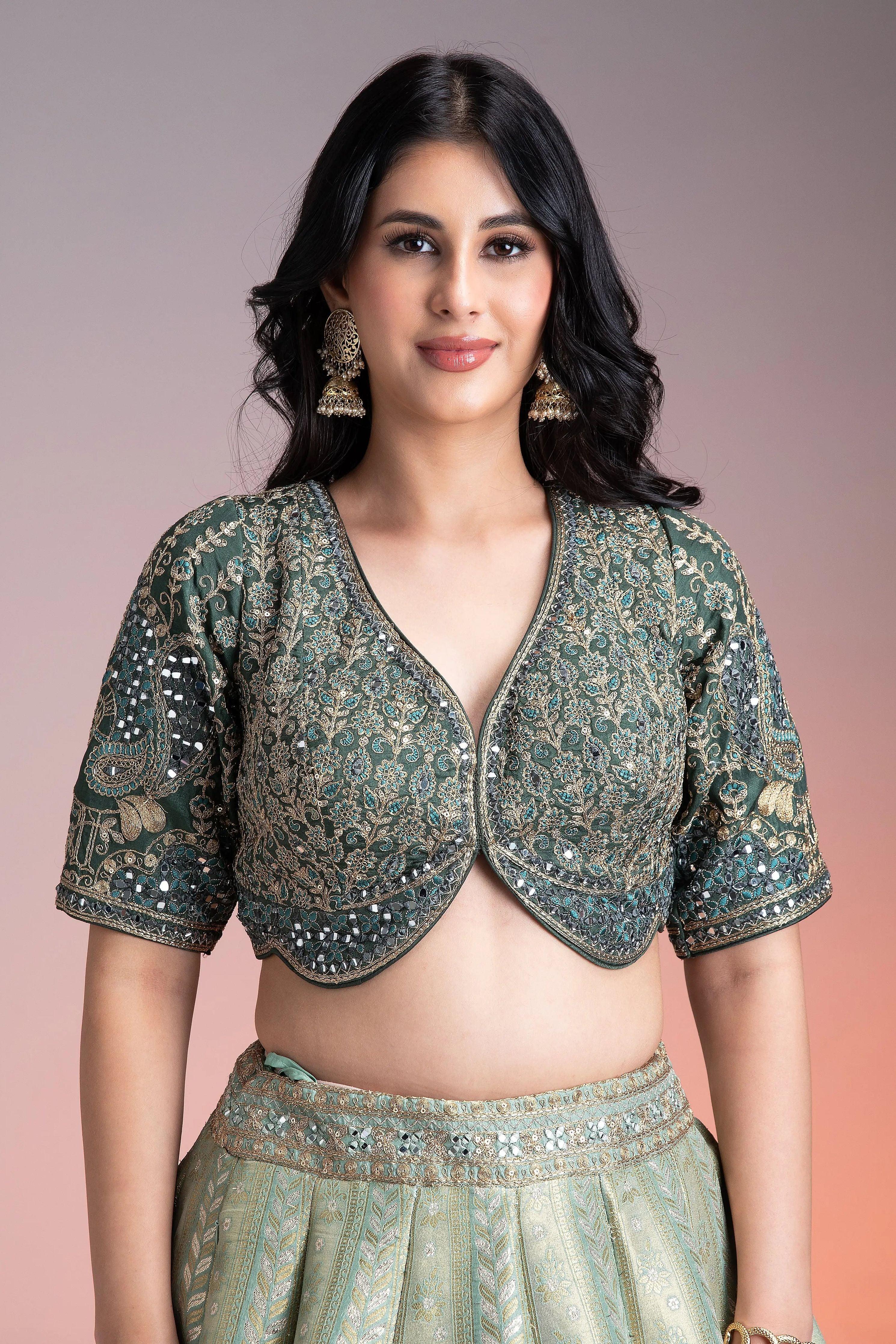 Sage Green Shaded Banarasi Silk Lehenga Mokshaa