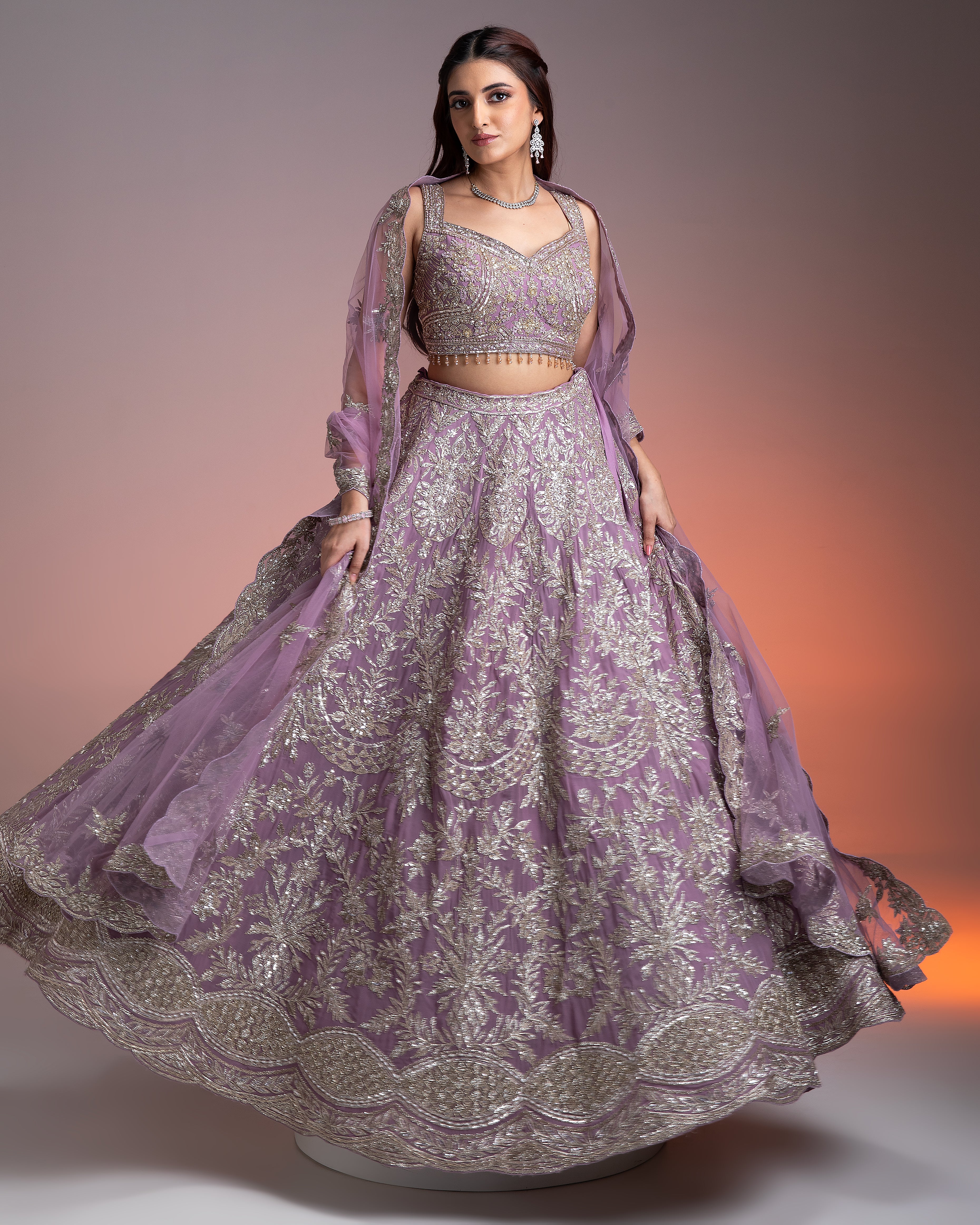 Stunning Lavender Georgette Lehenga with Silver Embroidery Mokshaa