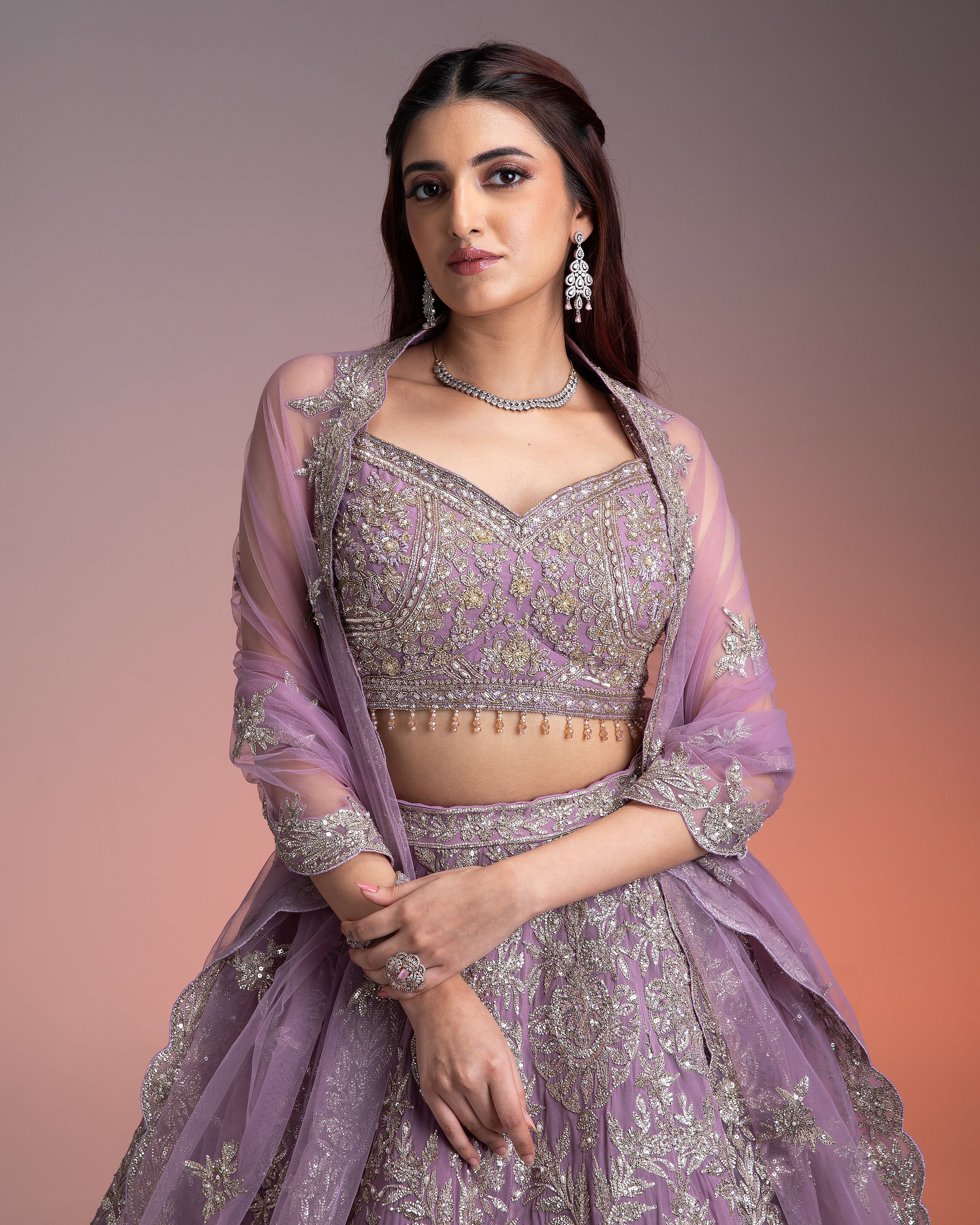 Stunning Lavender Georgette Lehenga with Silver Embroidery Mokshaa