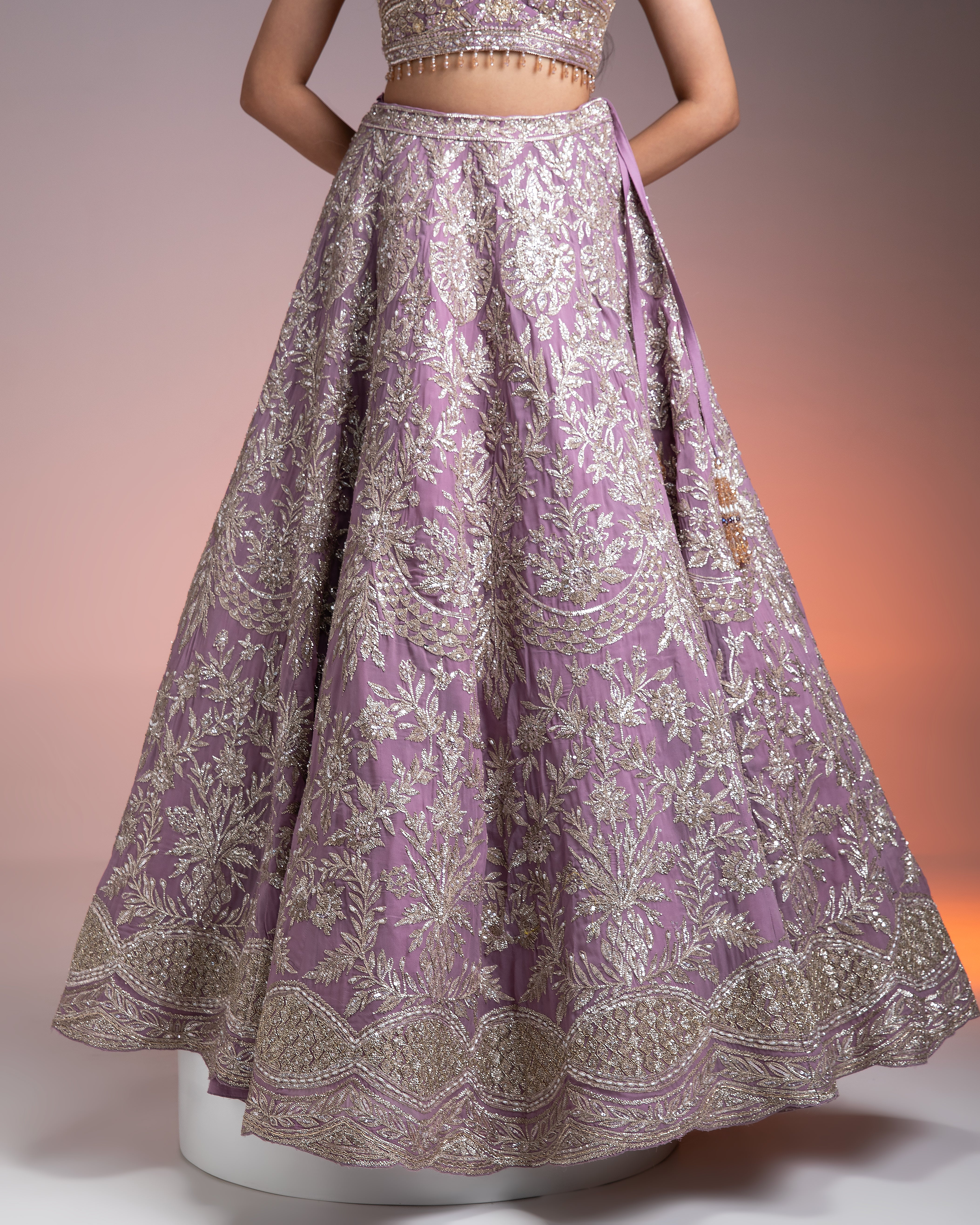 Stunning Lavender Georgette Lehenga with Silver Embroidery Mokshaa