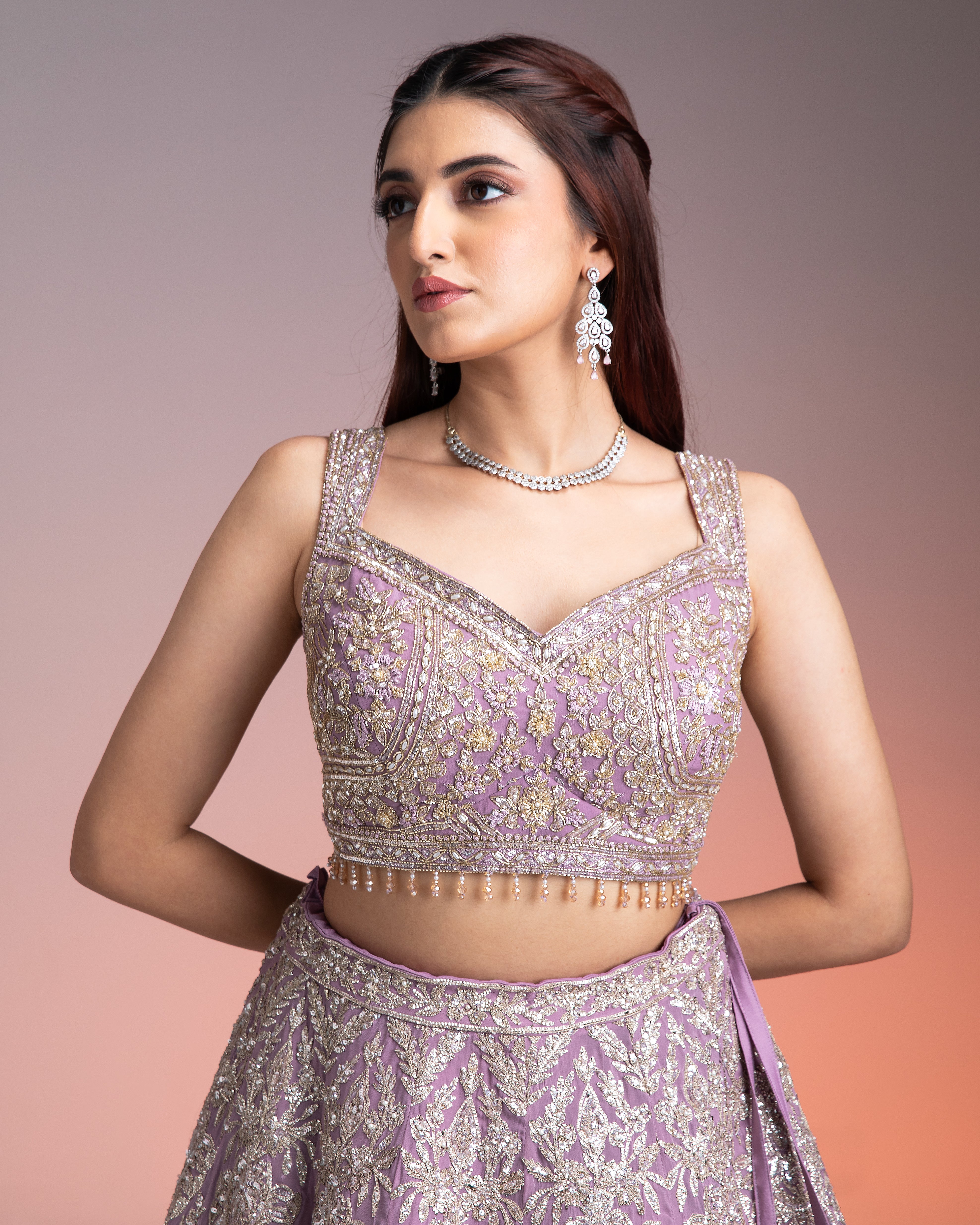 Stunning Lavender Georgette Lehenga with Silver Embroidery Mokshaa