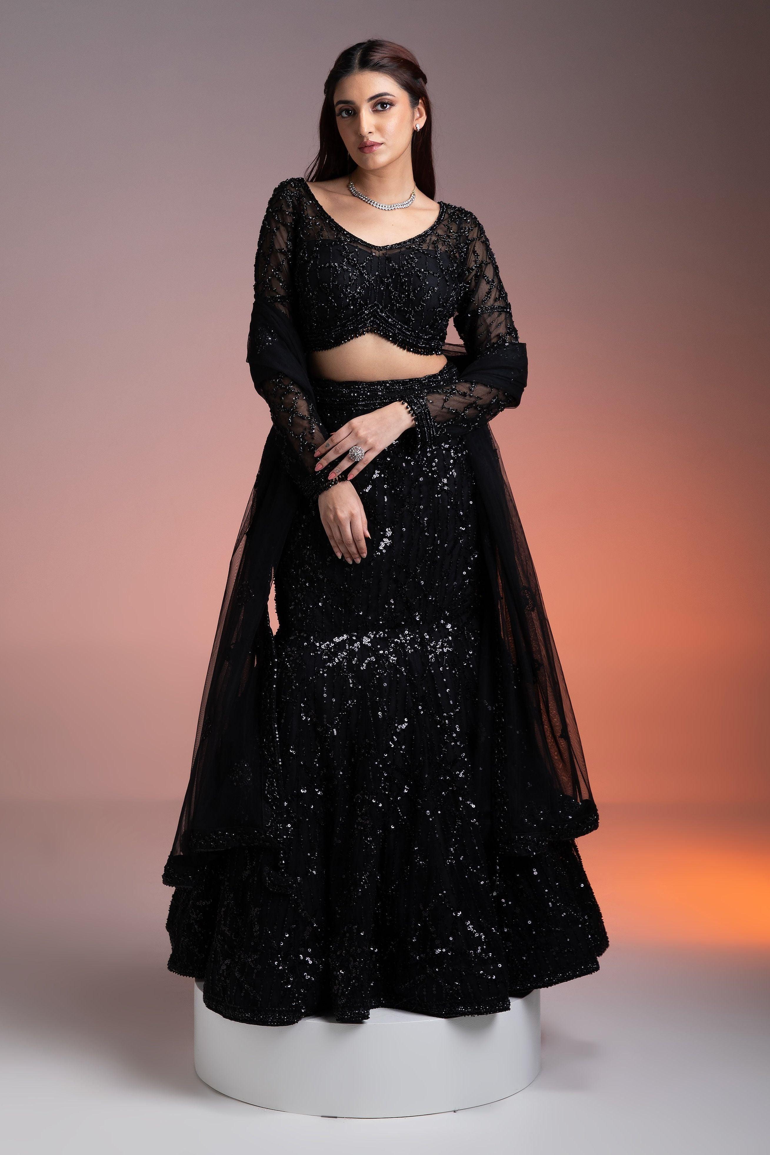 Black Lehenga Set With Sequins And Beadwork XL Black Lehenga Set With Sequins And Beadwork XL