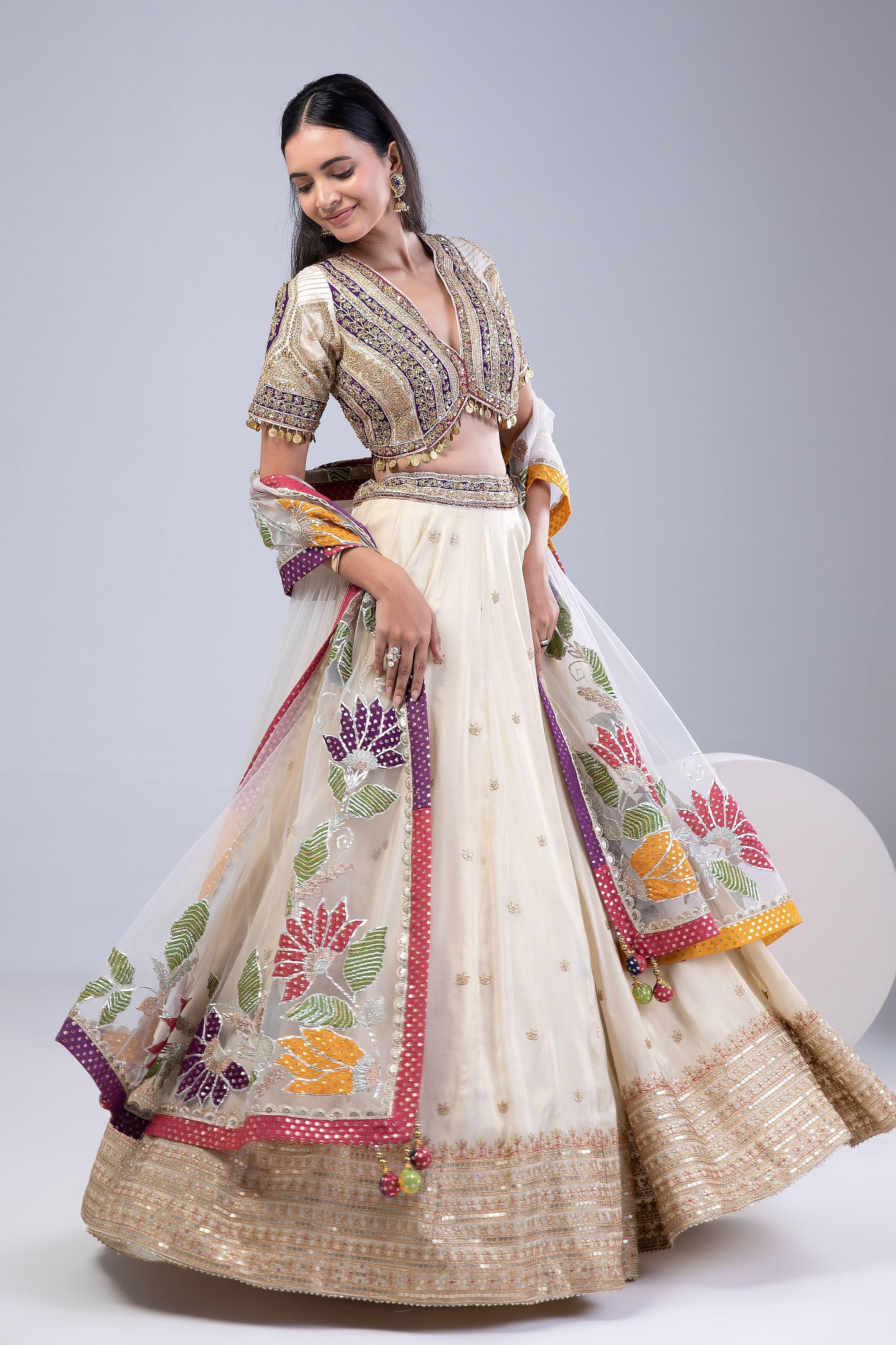Cream Tissue Silk Lehenga Set - Mokshaa
