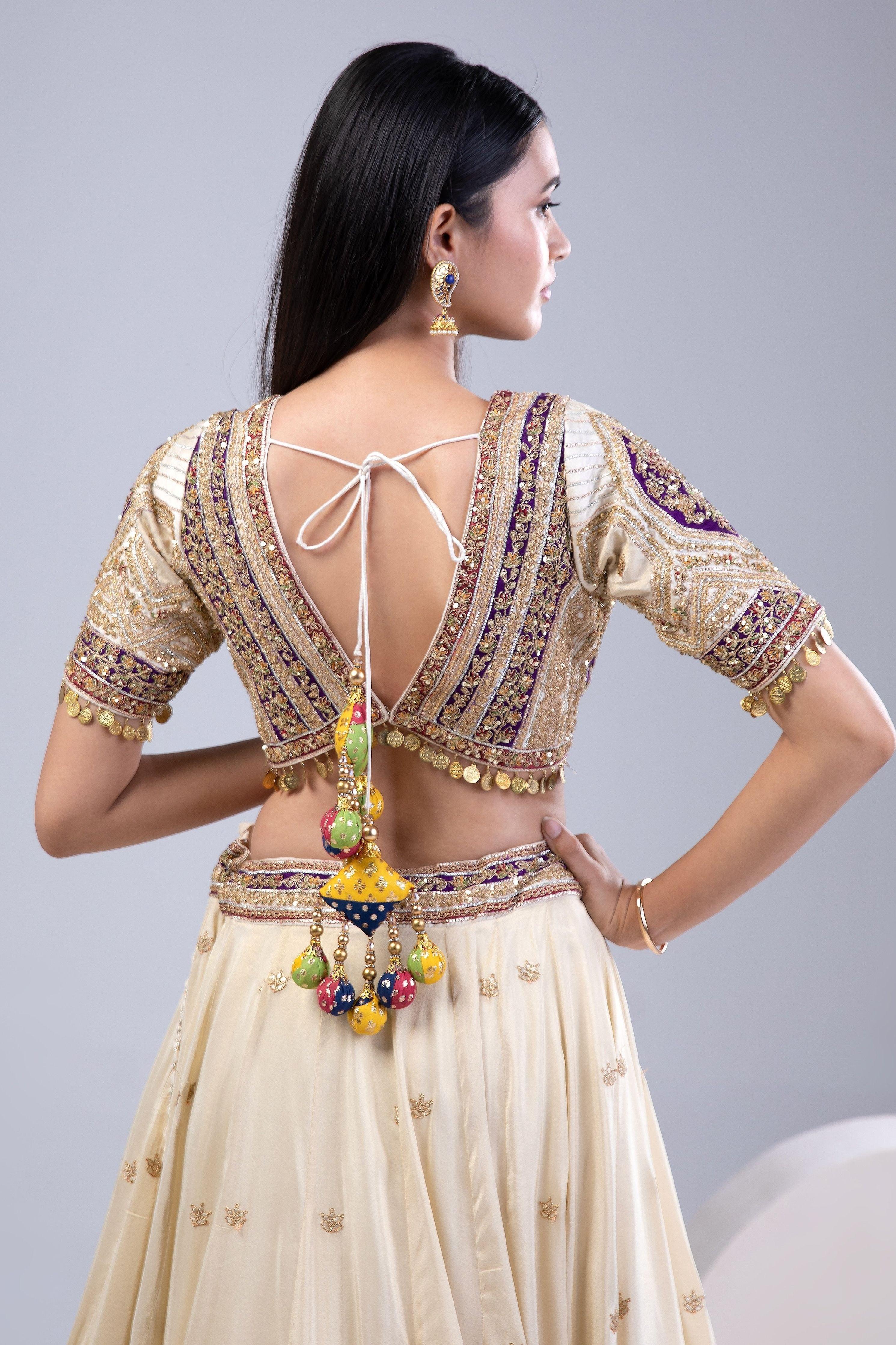 Cream Tissue Silk Lehenga Set - Mokshaa