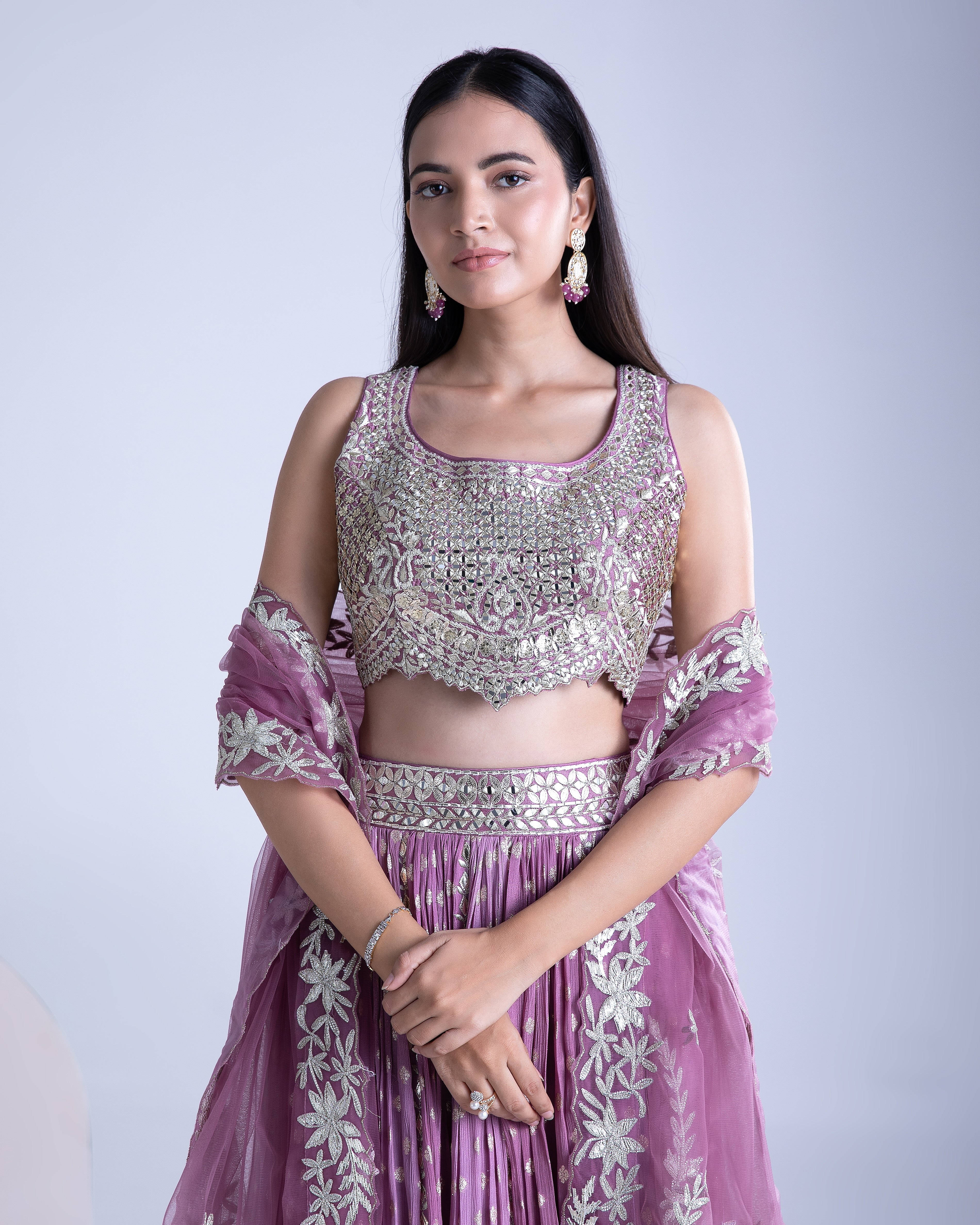 Lilac and Stardust Georgette Lehenga Set - Mokshaa