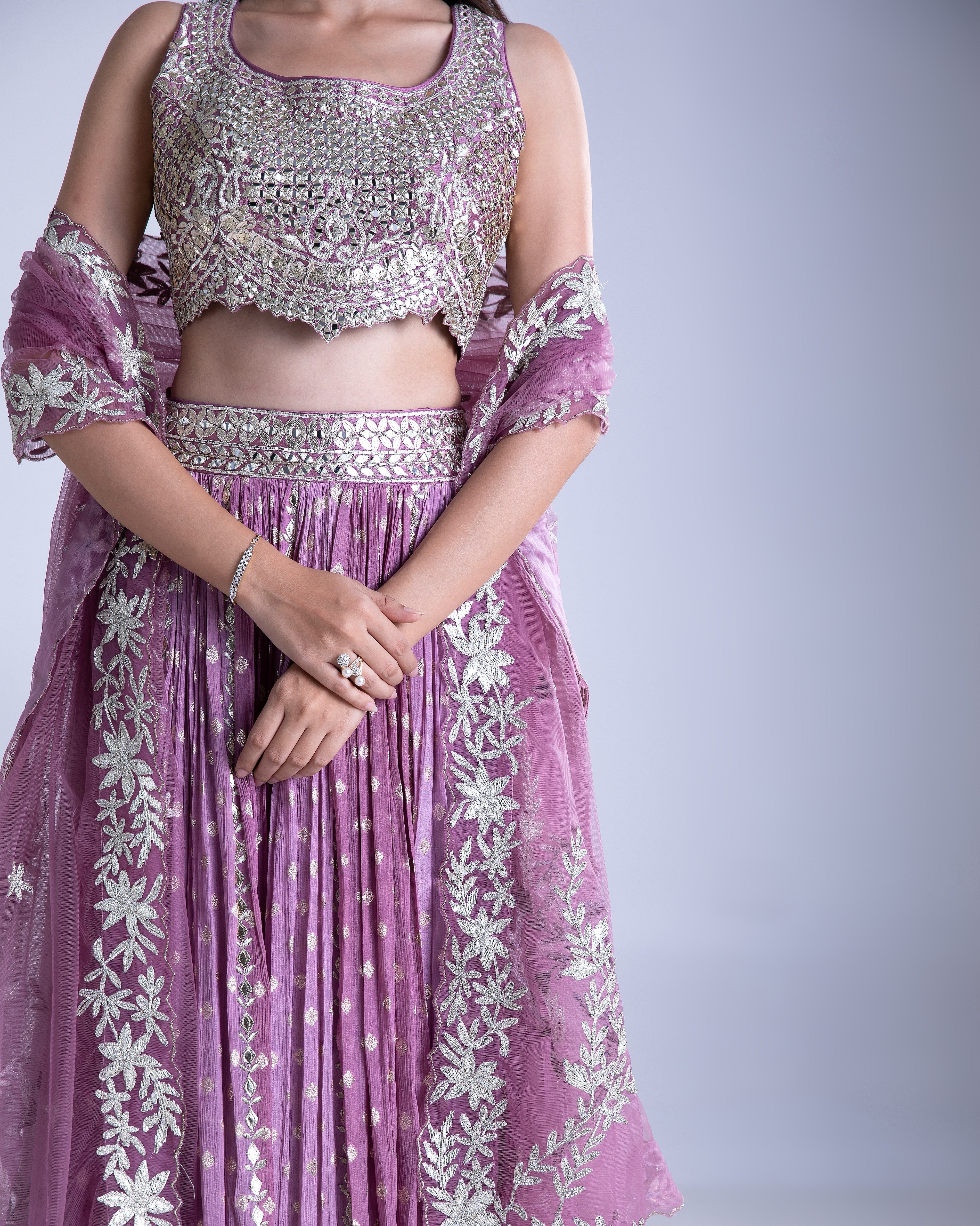 Lilac and Stardust Georgette Lehenga Set - Mokshaa