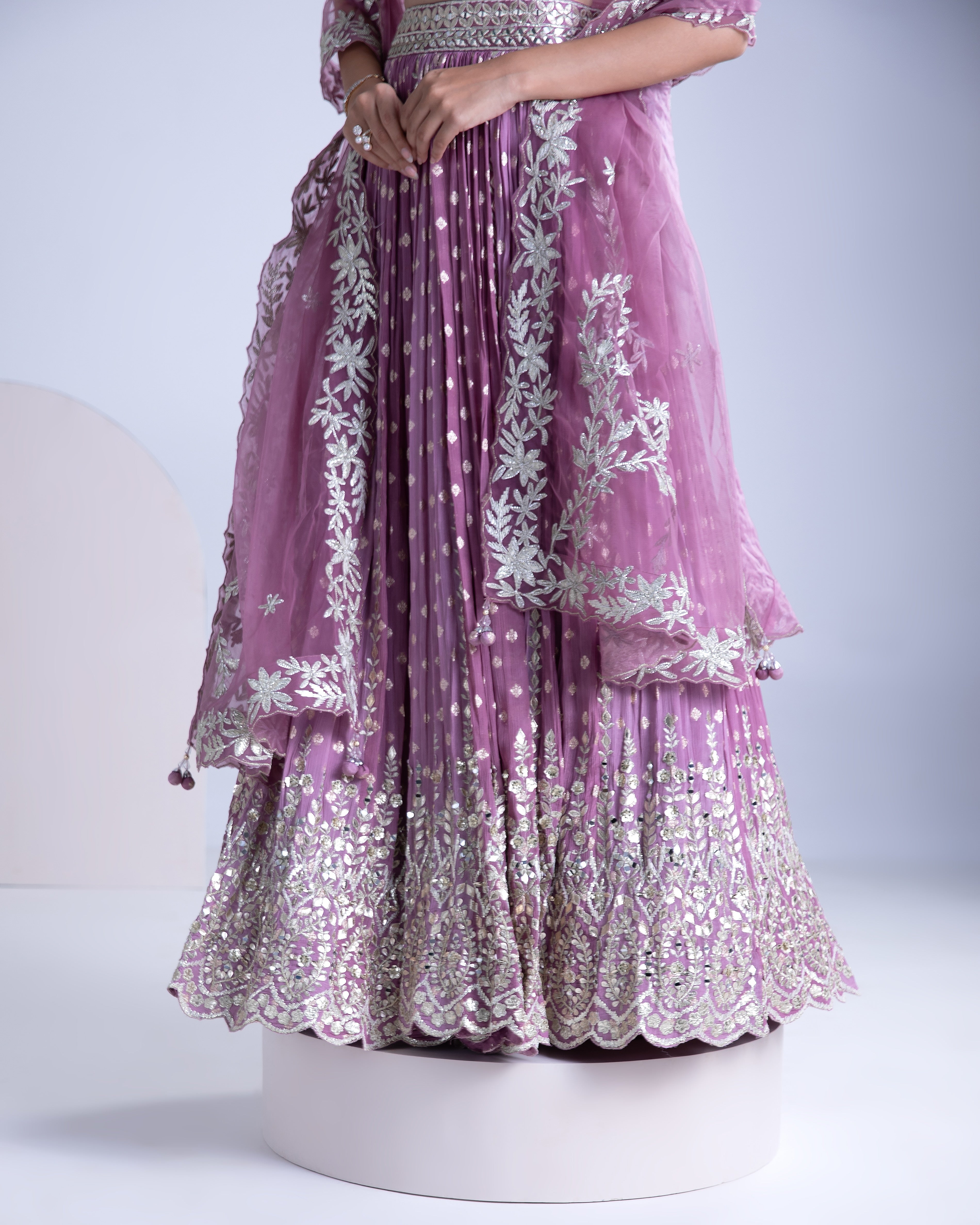 Lilac and Stardust Georgette Lehenga Set - Mokshaa
