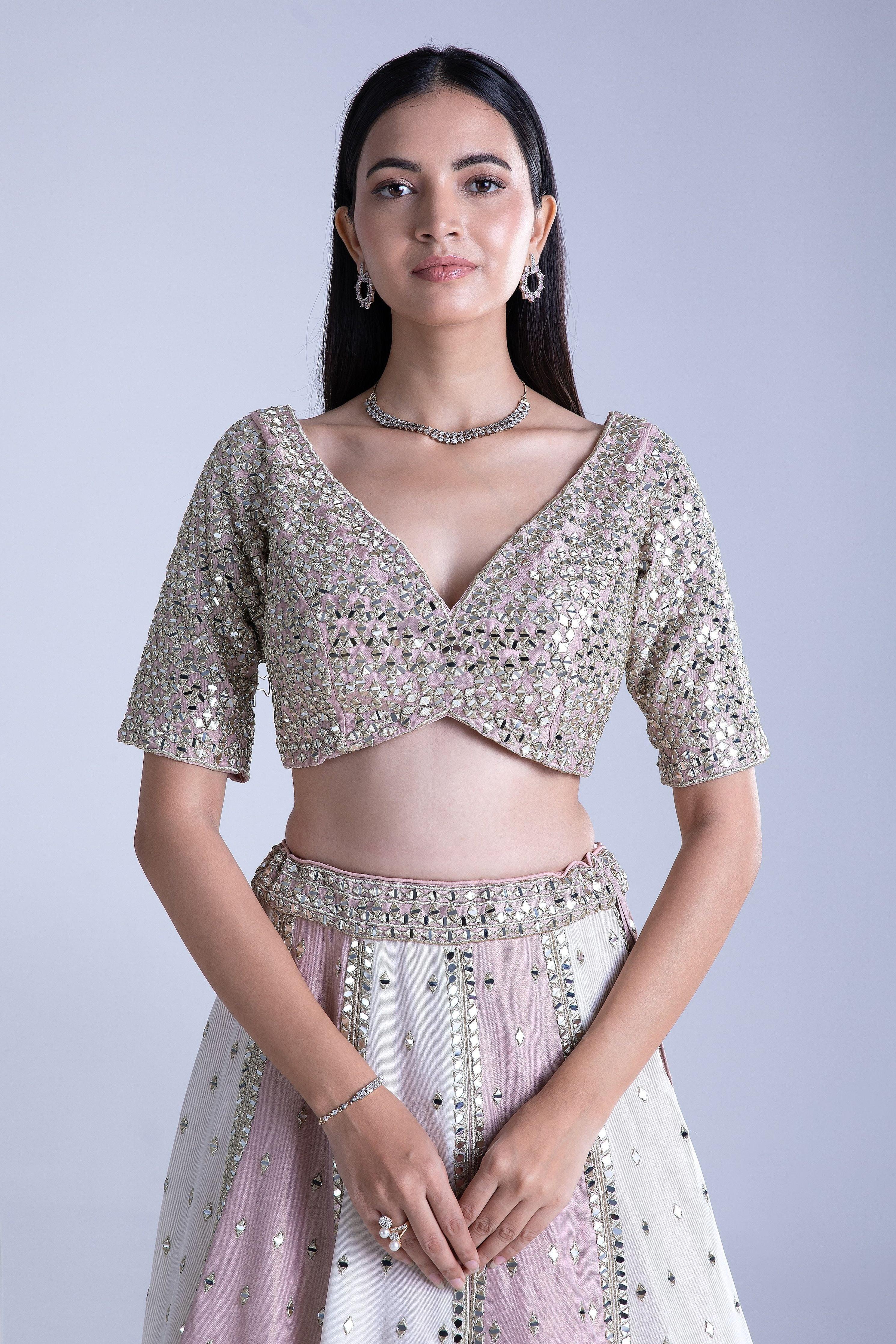 Ivory and Blossom Pink Silk Lehenga Set - Mokshaa