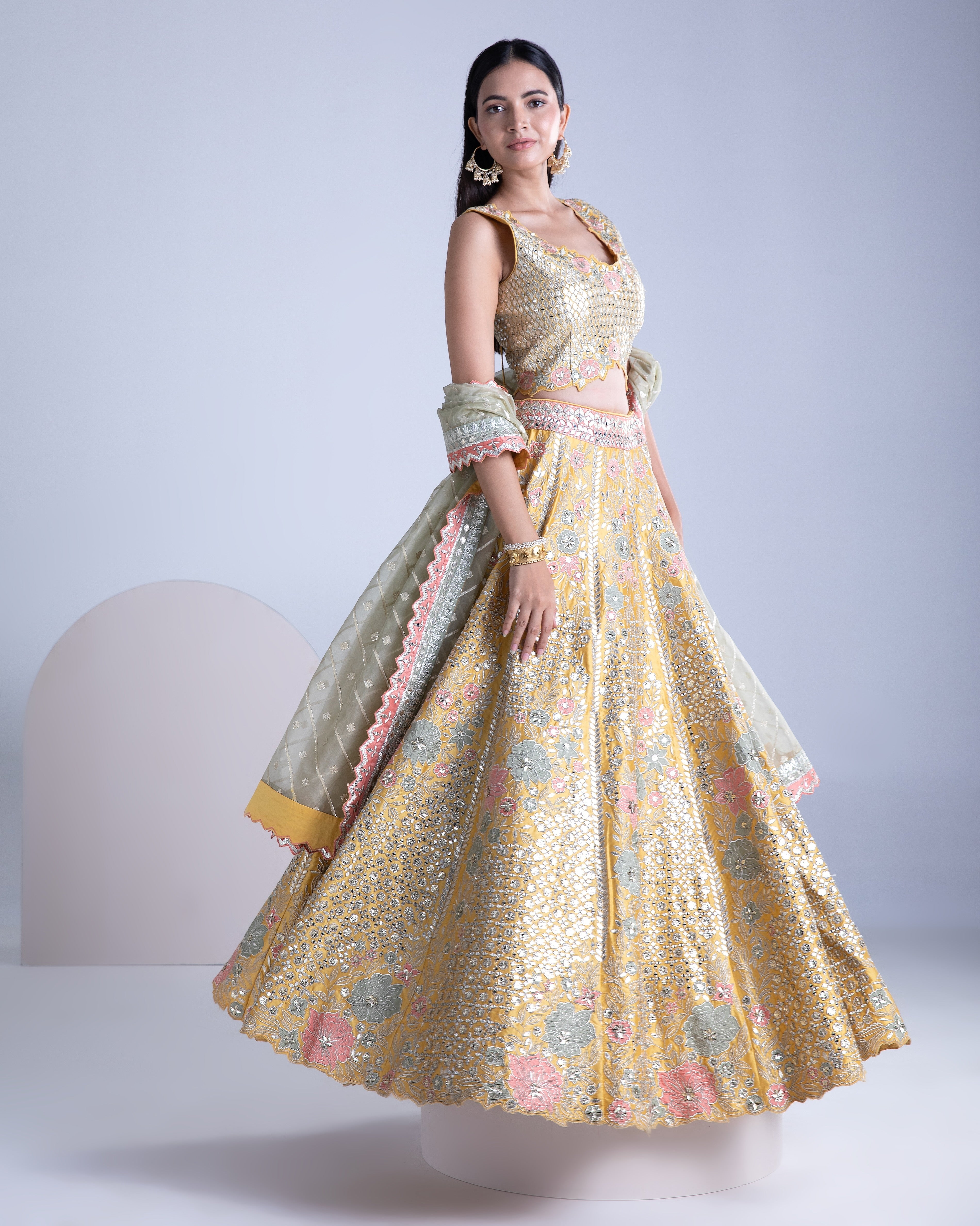 Maize Yellow Silk Lehenga Set - Mokshaa