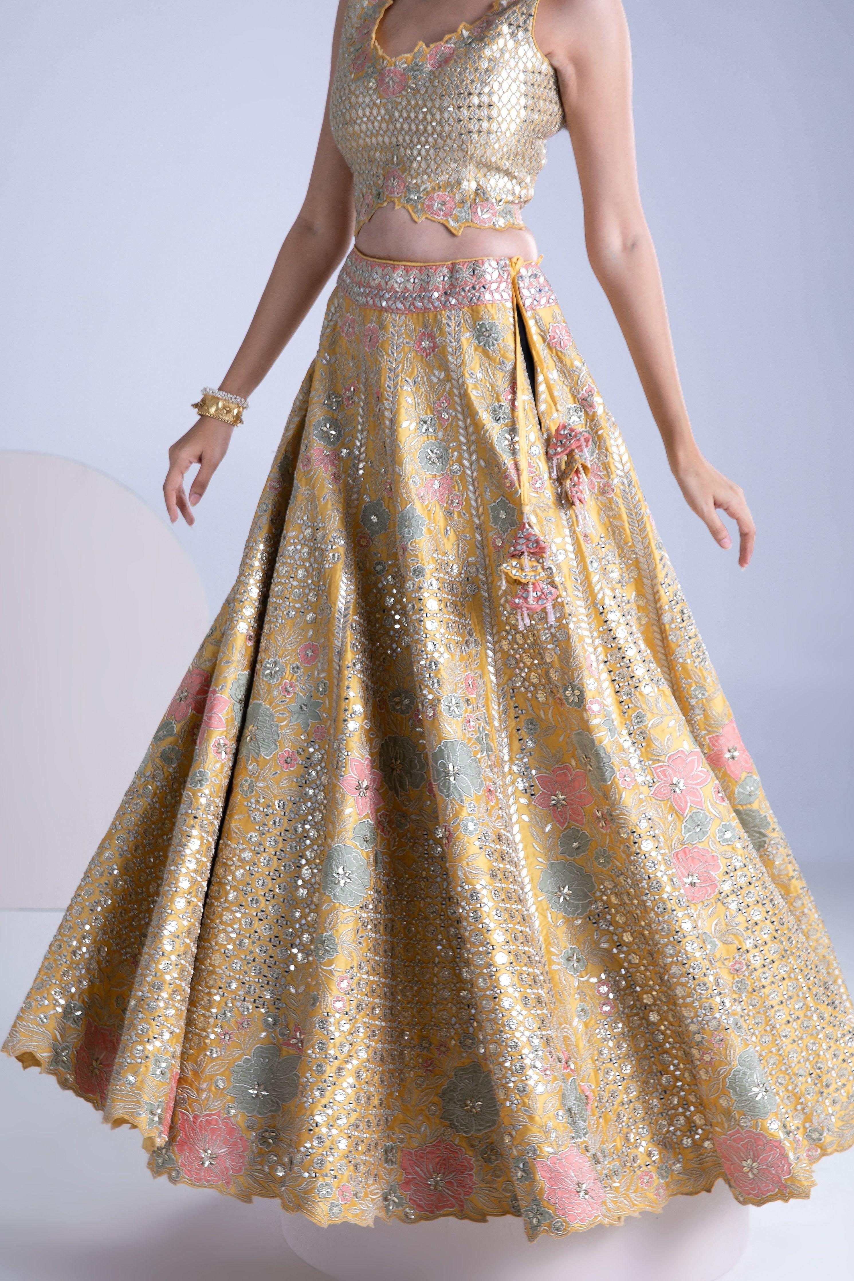 Maize Yellow Silk Lehenga Set - Mokshaa