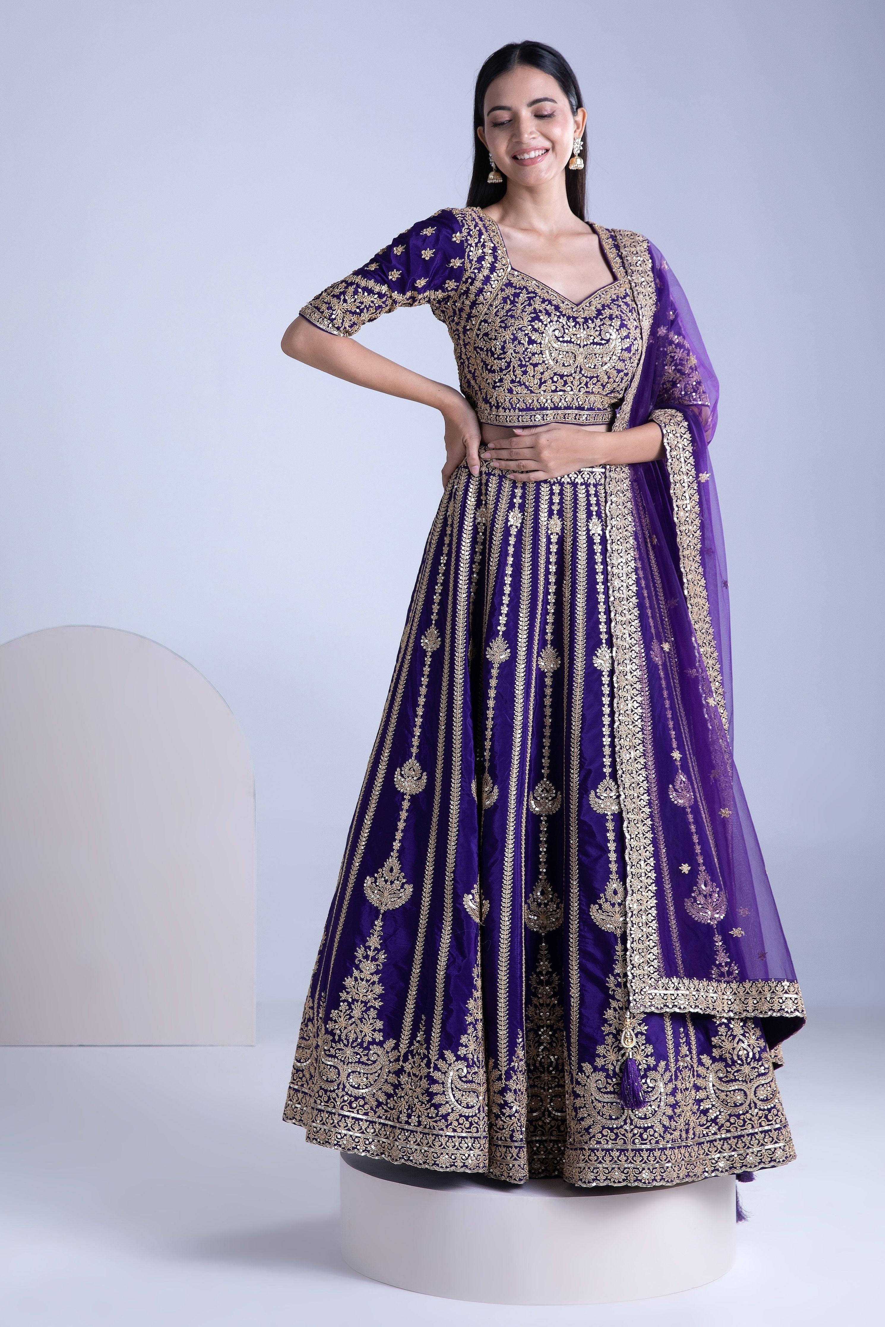 Purple Silk Lehenga Set - Mokshaa