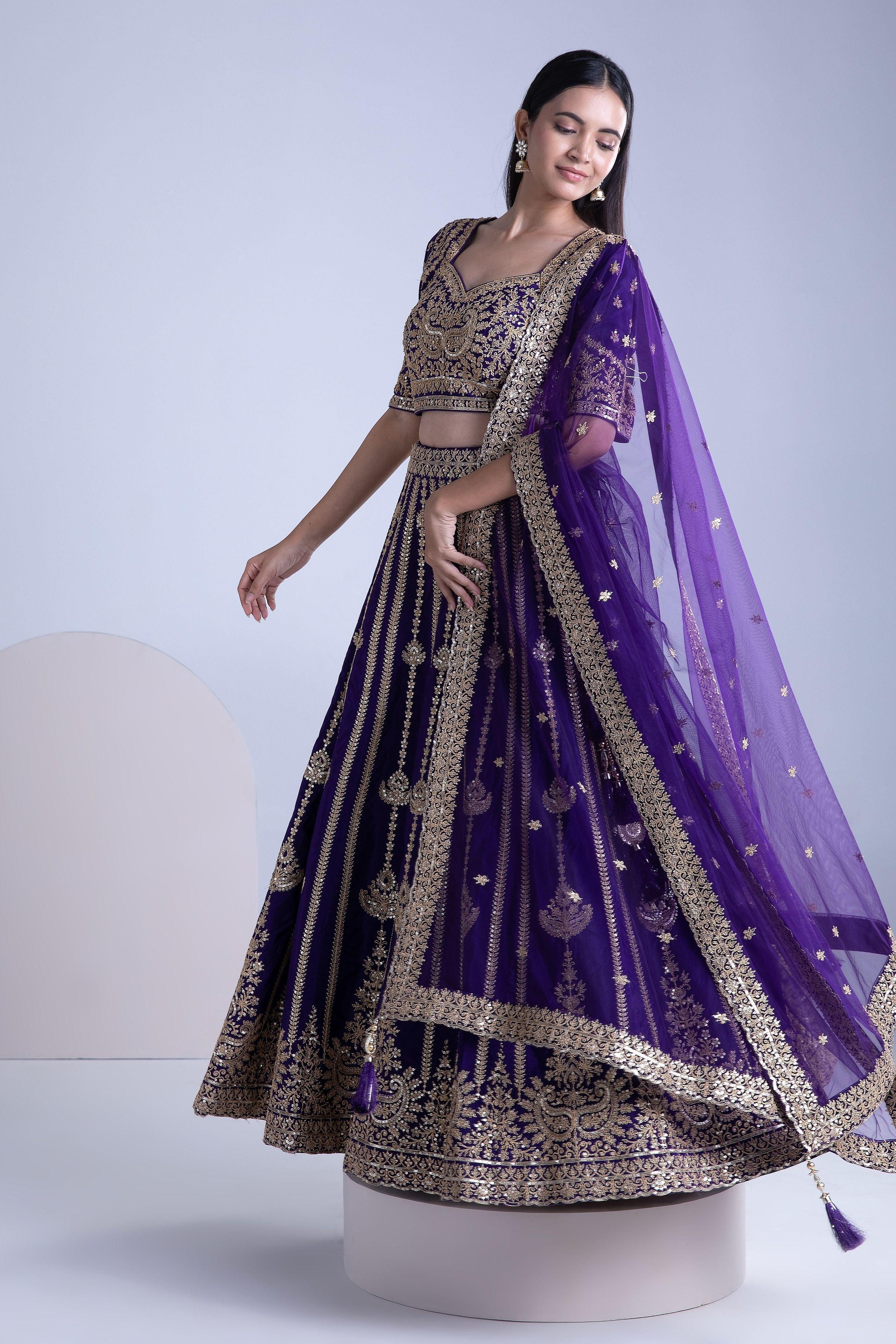 Purple Silk Lehenga Set - Mokshaa