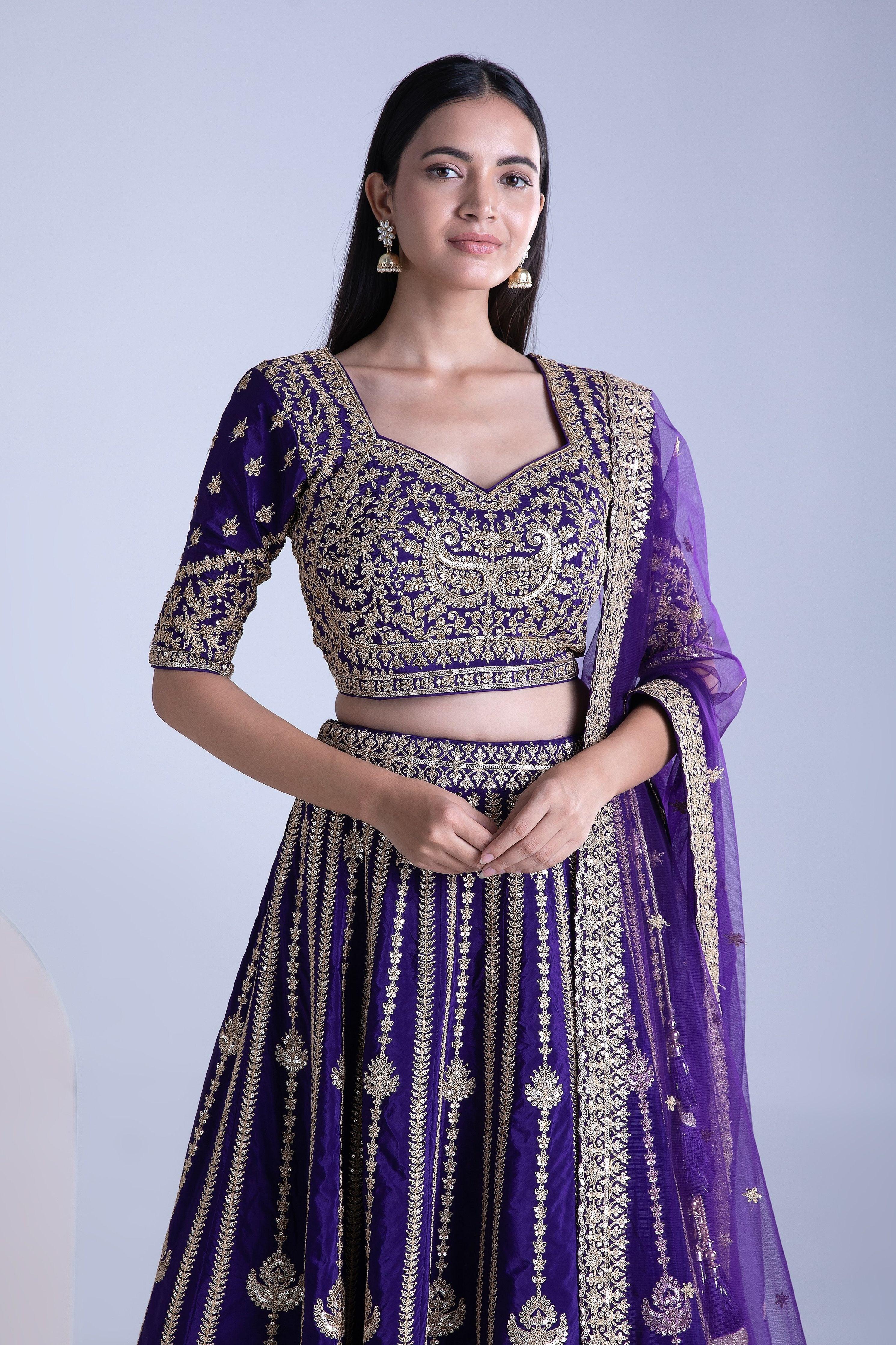 Purple Silk Lehenga Set - Mokshaa