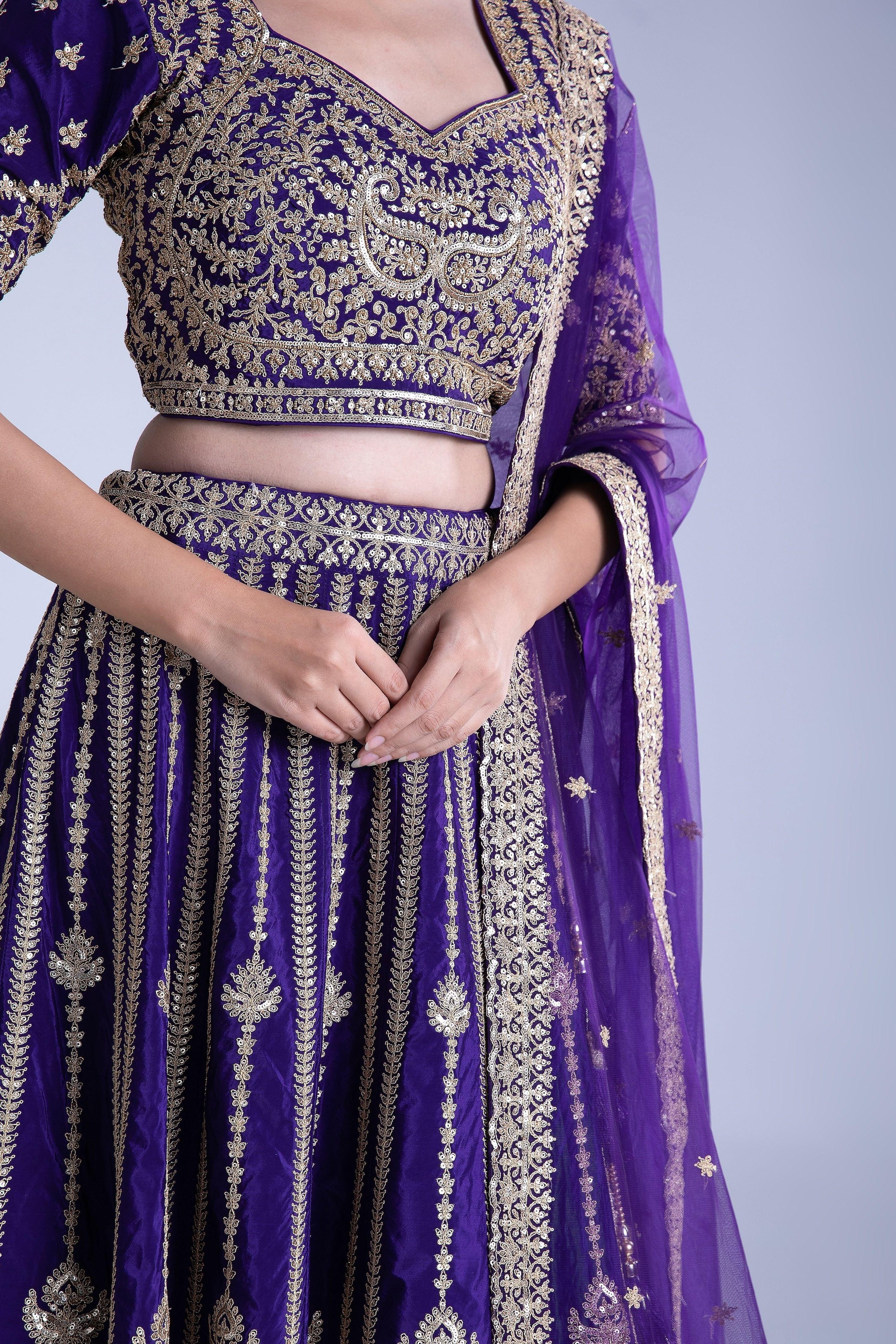 Purple Silk Lehenga Set - Mokshaa