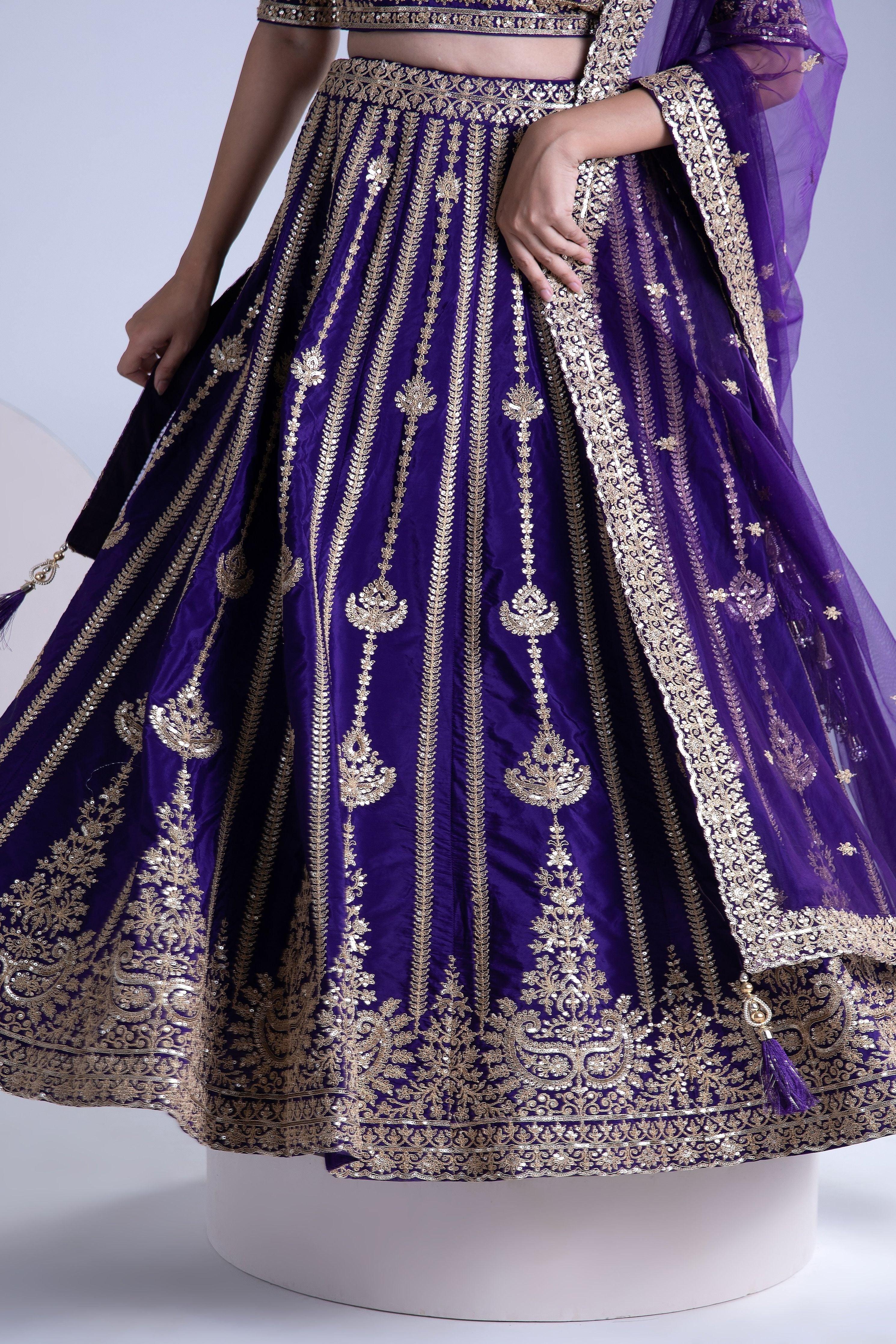 Purple Silk Lehenga Set - Mokshaa