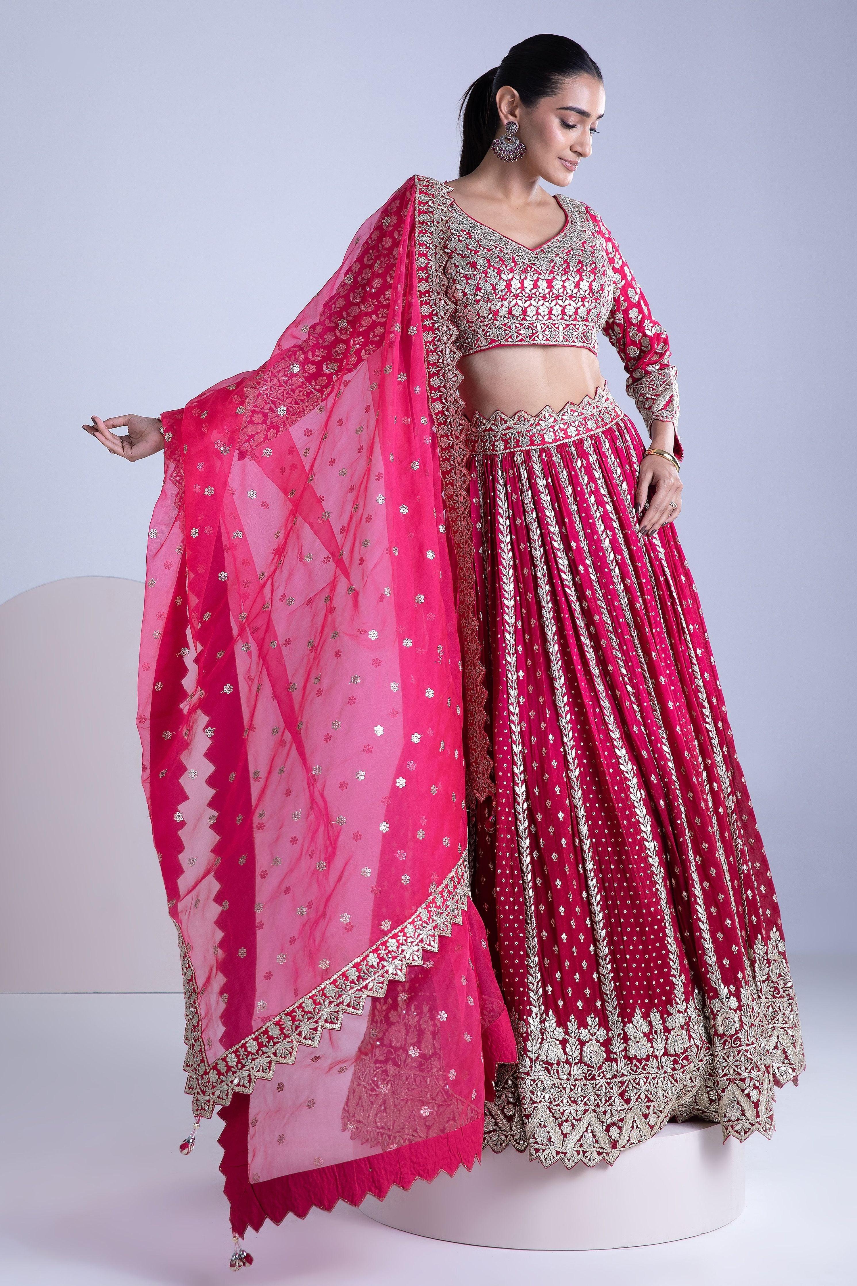 Bright Maroon Lehenga Set - Mokshaa