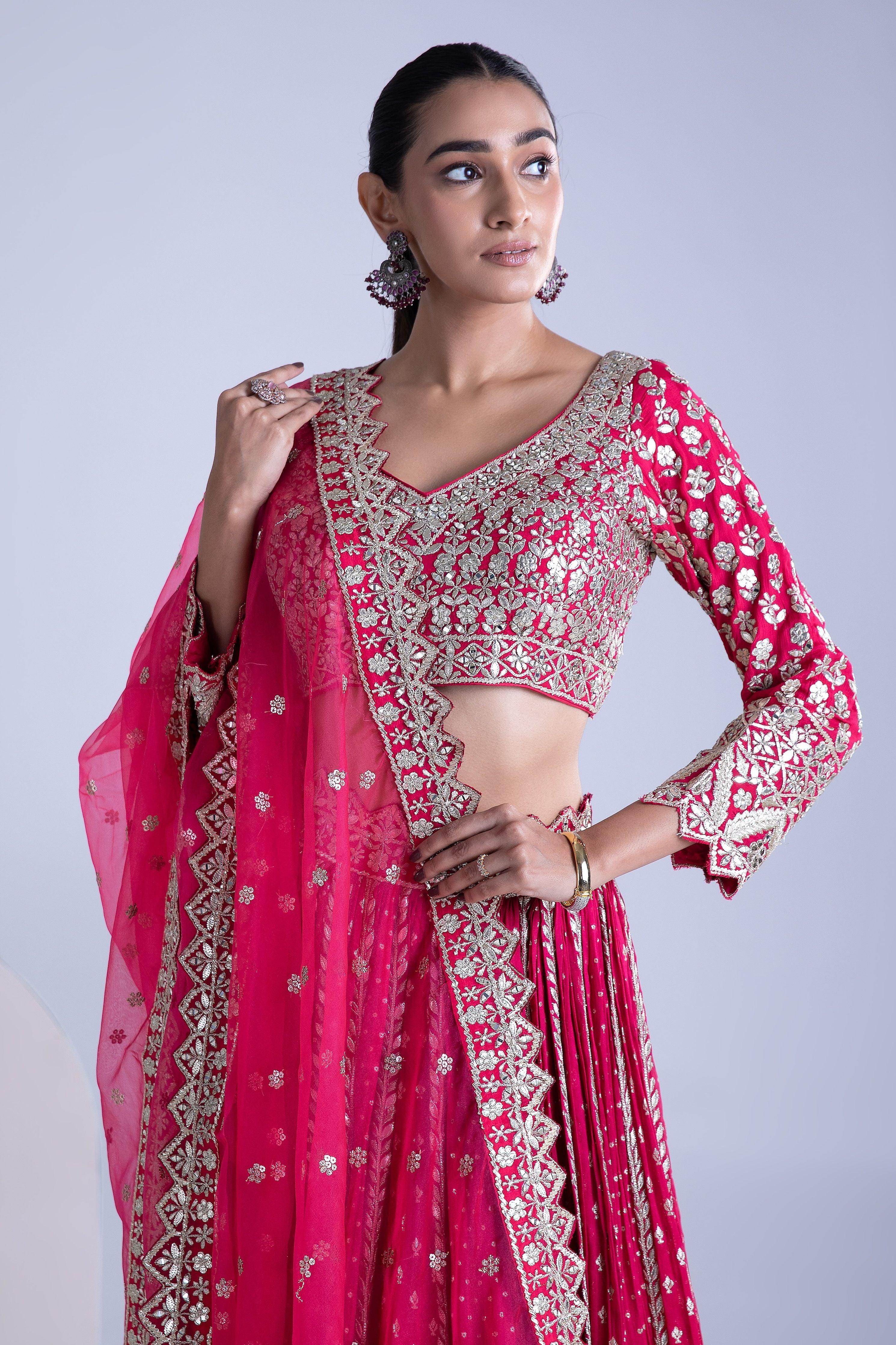 Bright Maroon Lehenga Set - Mokshaa