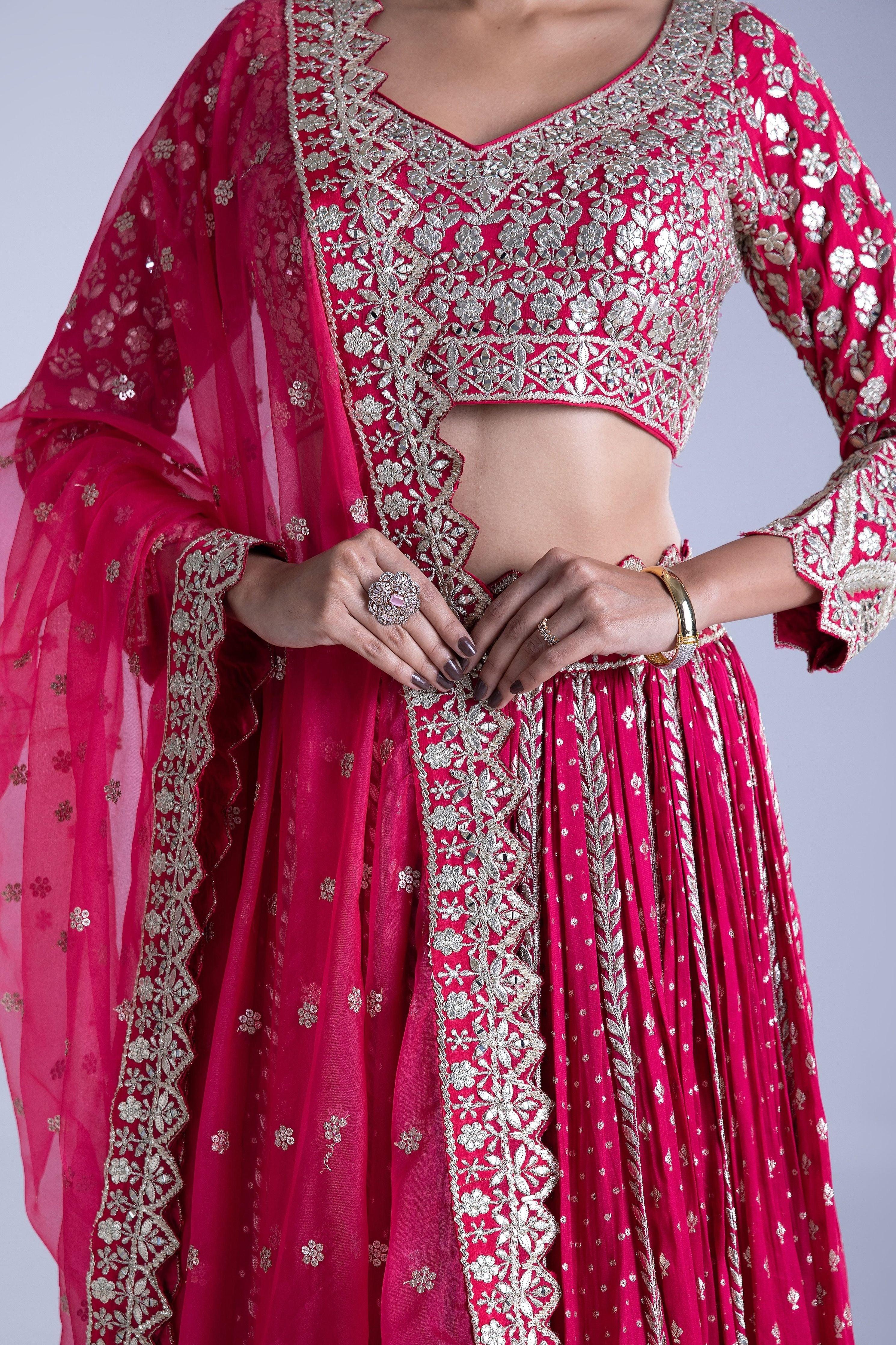 Bright Maroon Lehenga Set - Mokshaa
