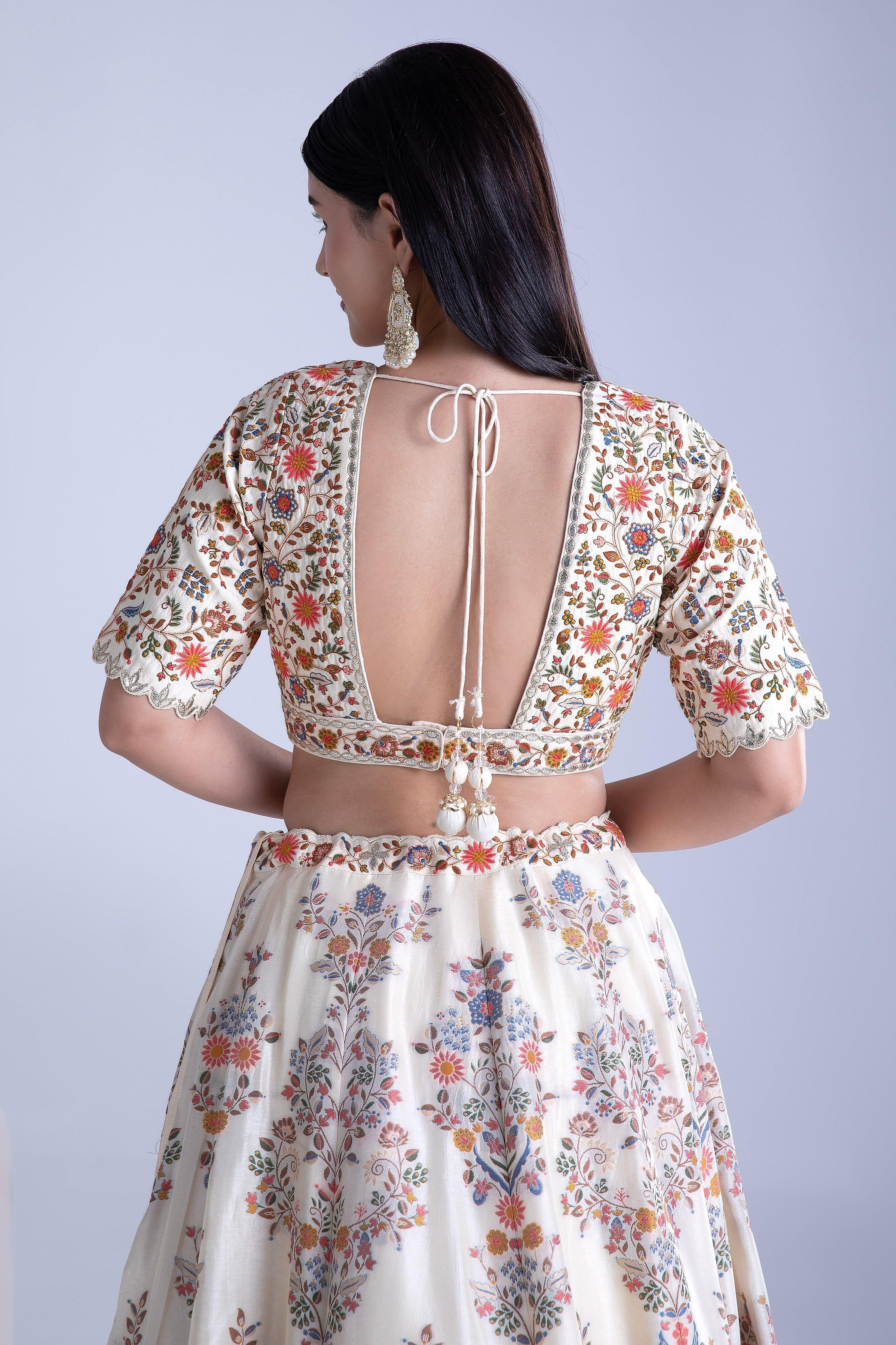 Beige Banarasi Silk Lehenga Set - Mokshaa