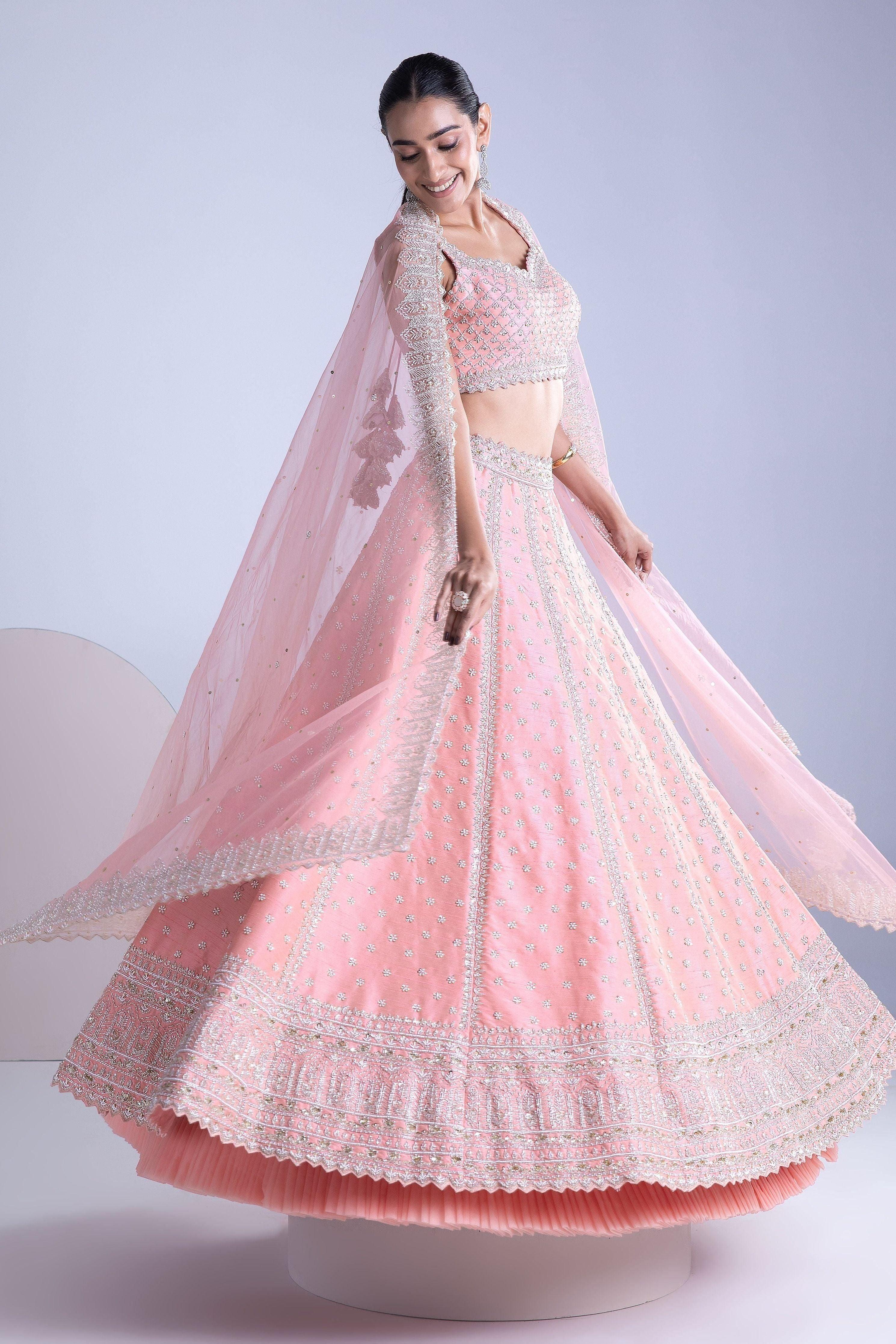 Peach Raw Silk Lehenga Set - Mokshaa