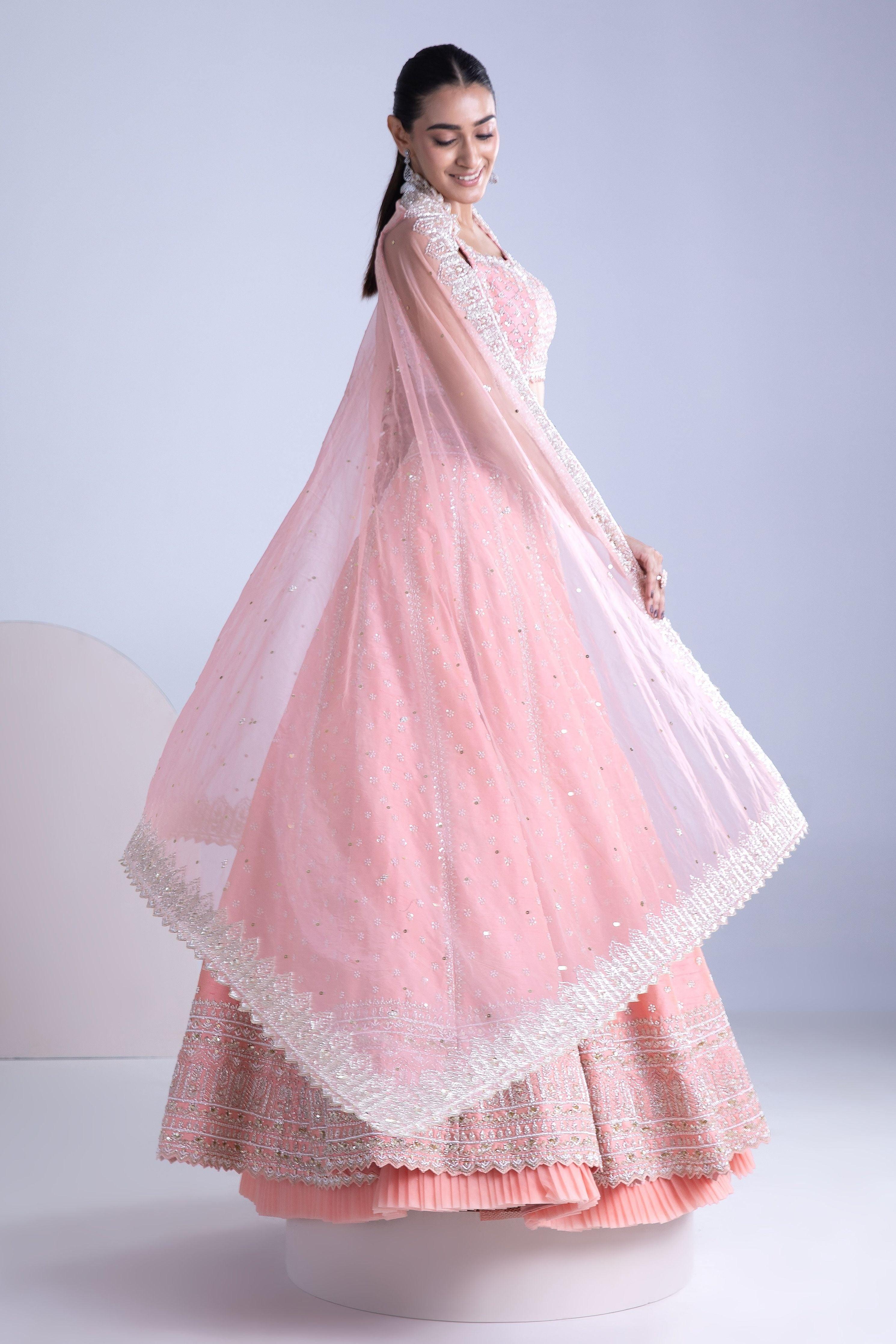 Peach Raw Silk Lehenga Set - Mokshaa