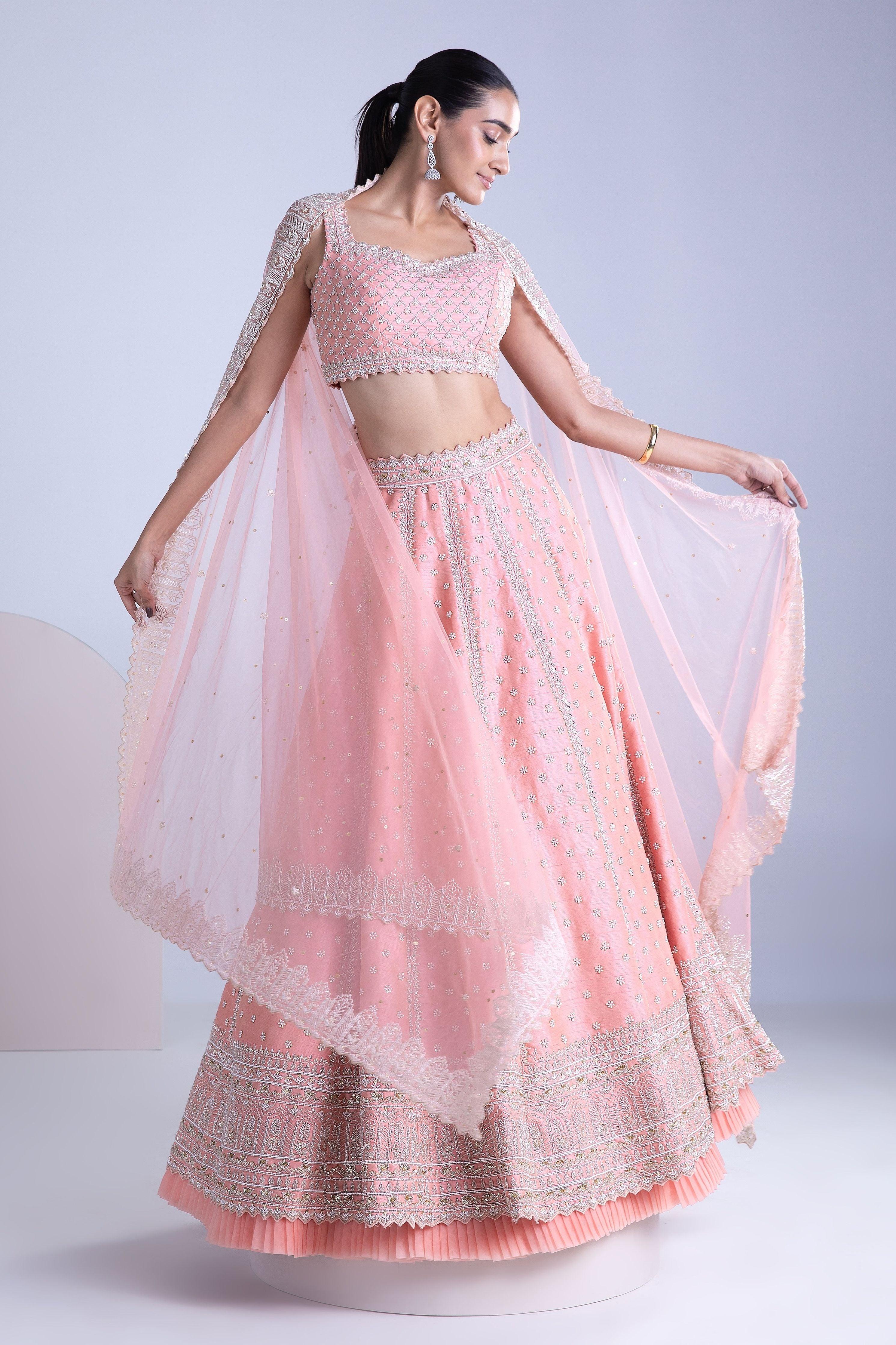 Peach Raw Silk Lehenga Set - Mokshaa