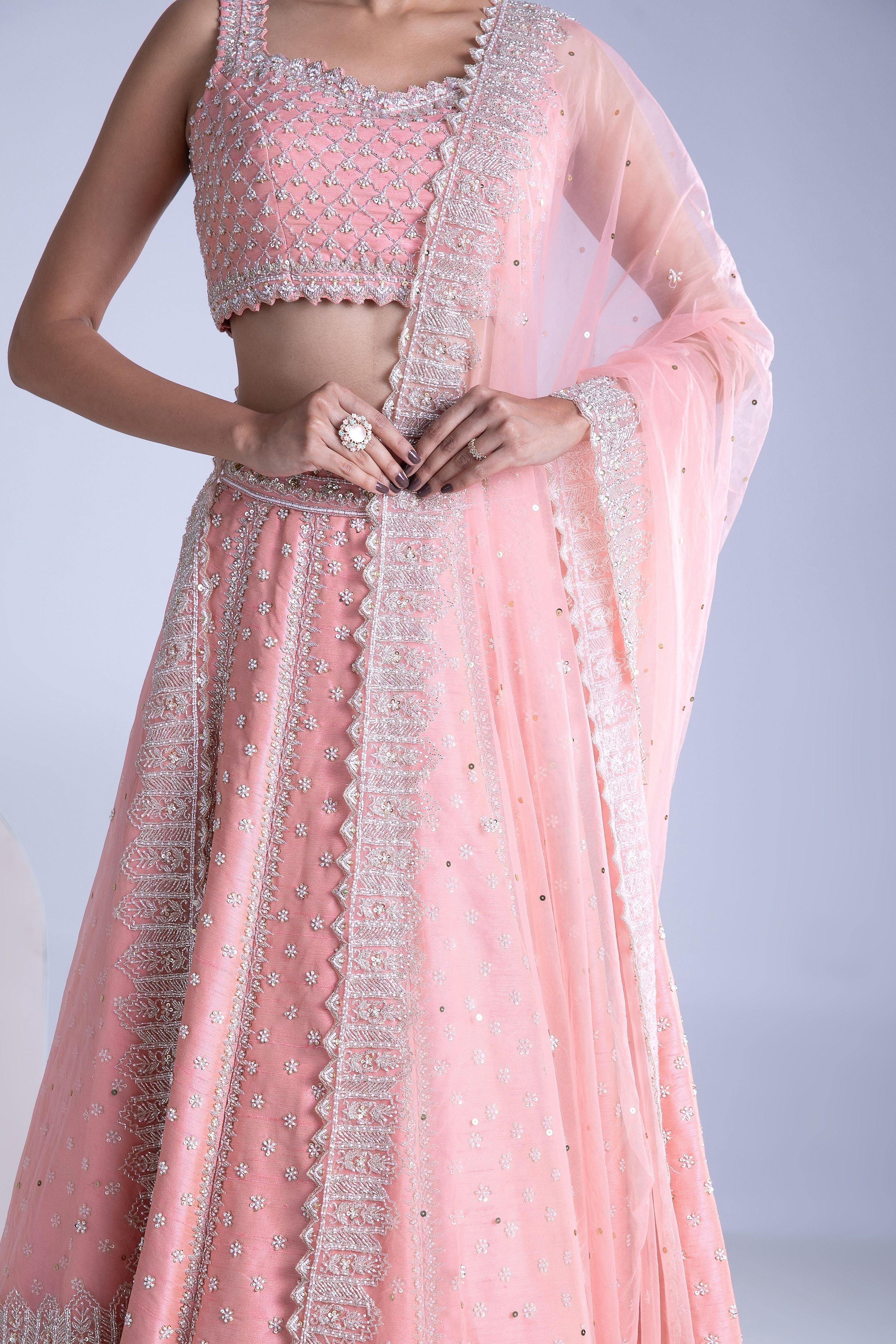 Peach Raw Silk Lehenga Set - Mokshaa