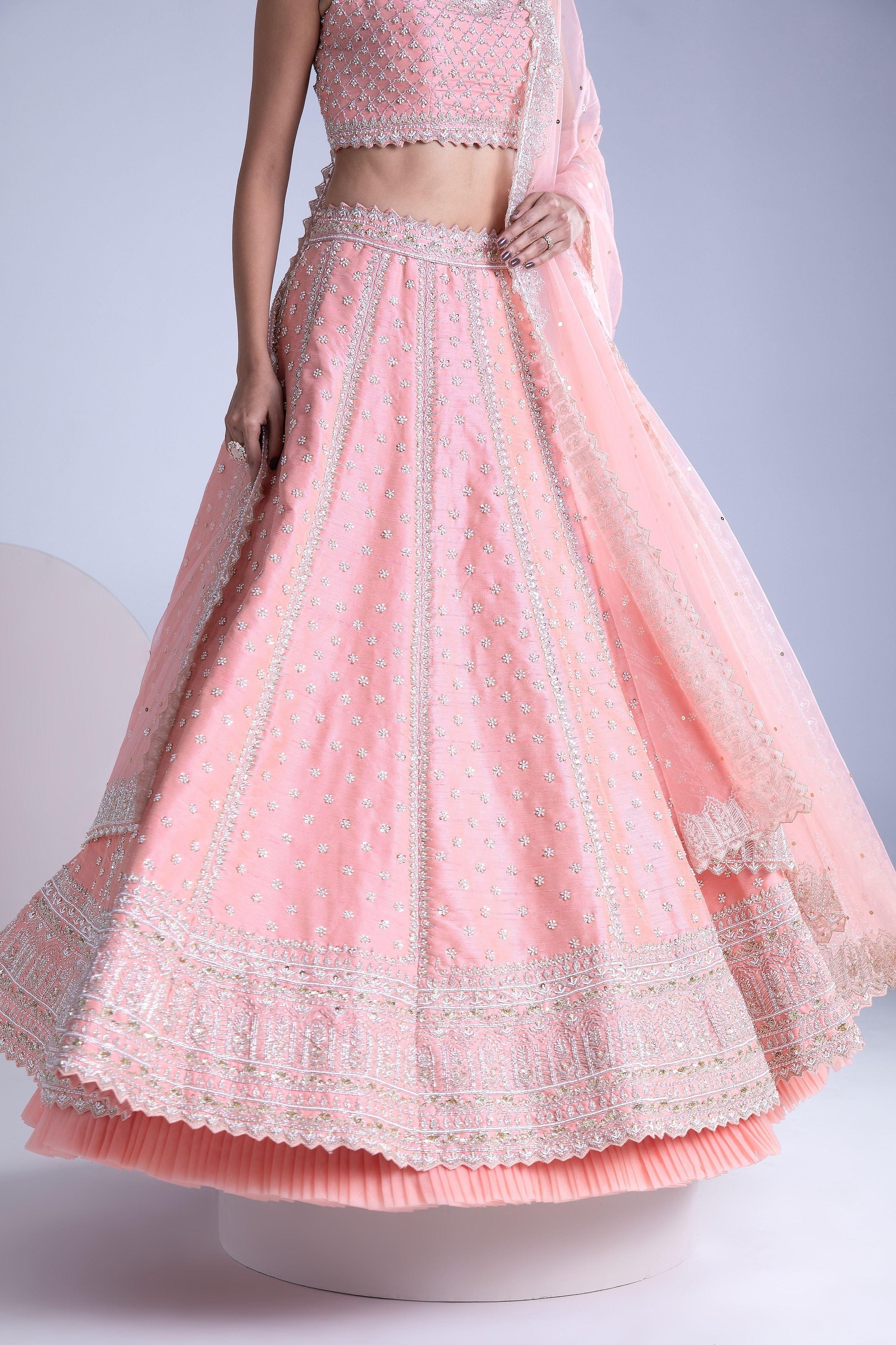 Peach Raw Silk Lehenga Set - Mokshaa