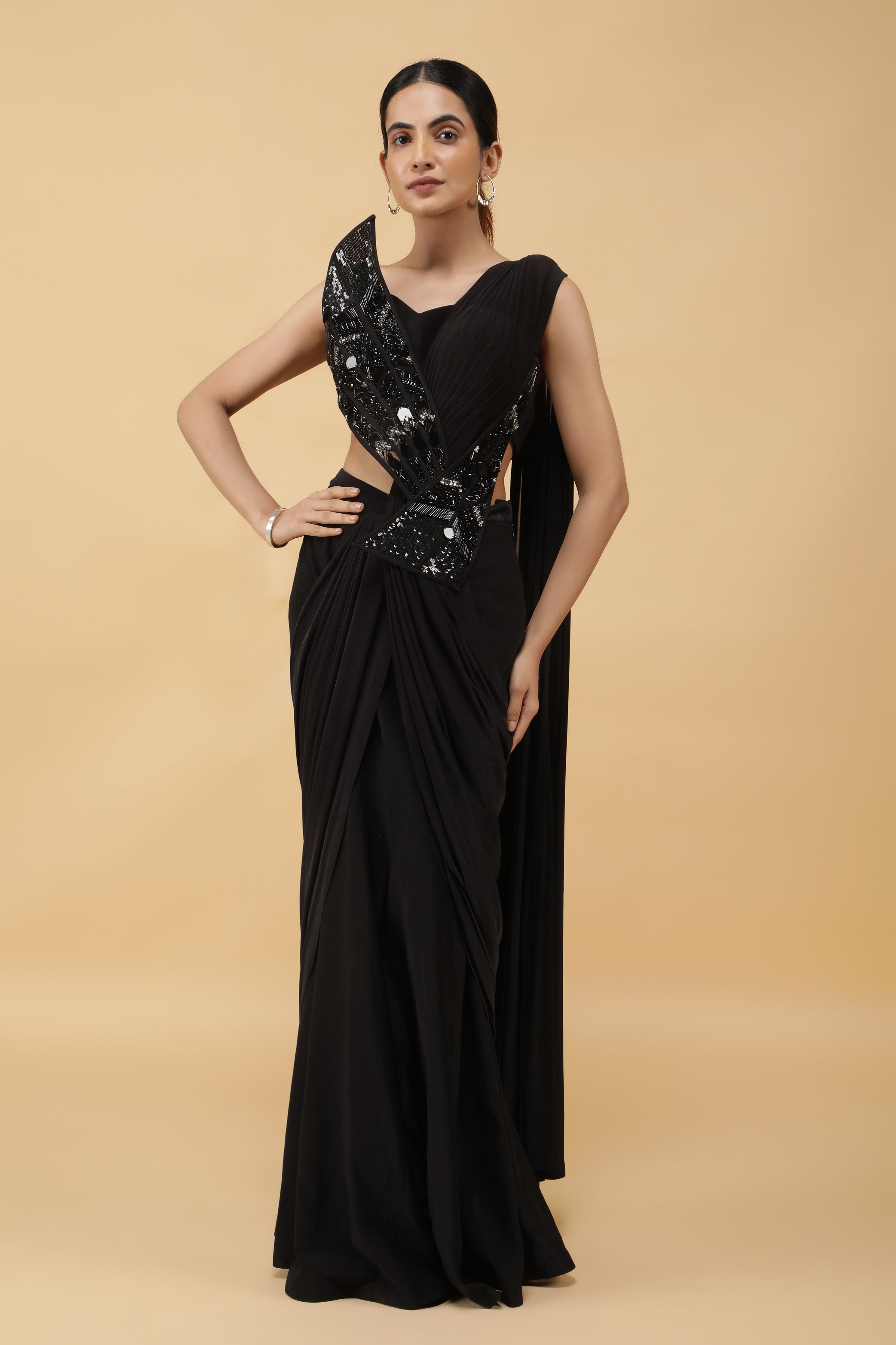 Midnight Luxe Kutdana Embroidered Draped Saree Gown