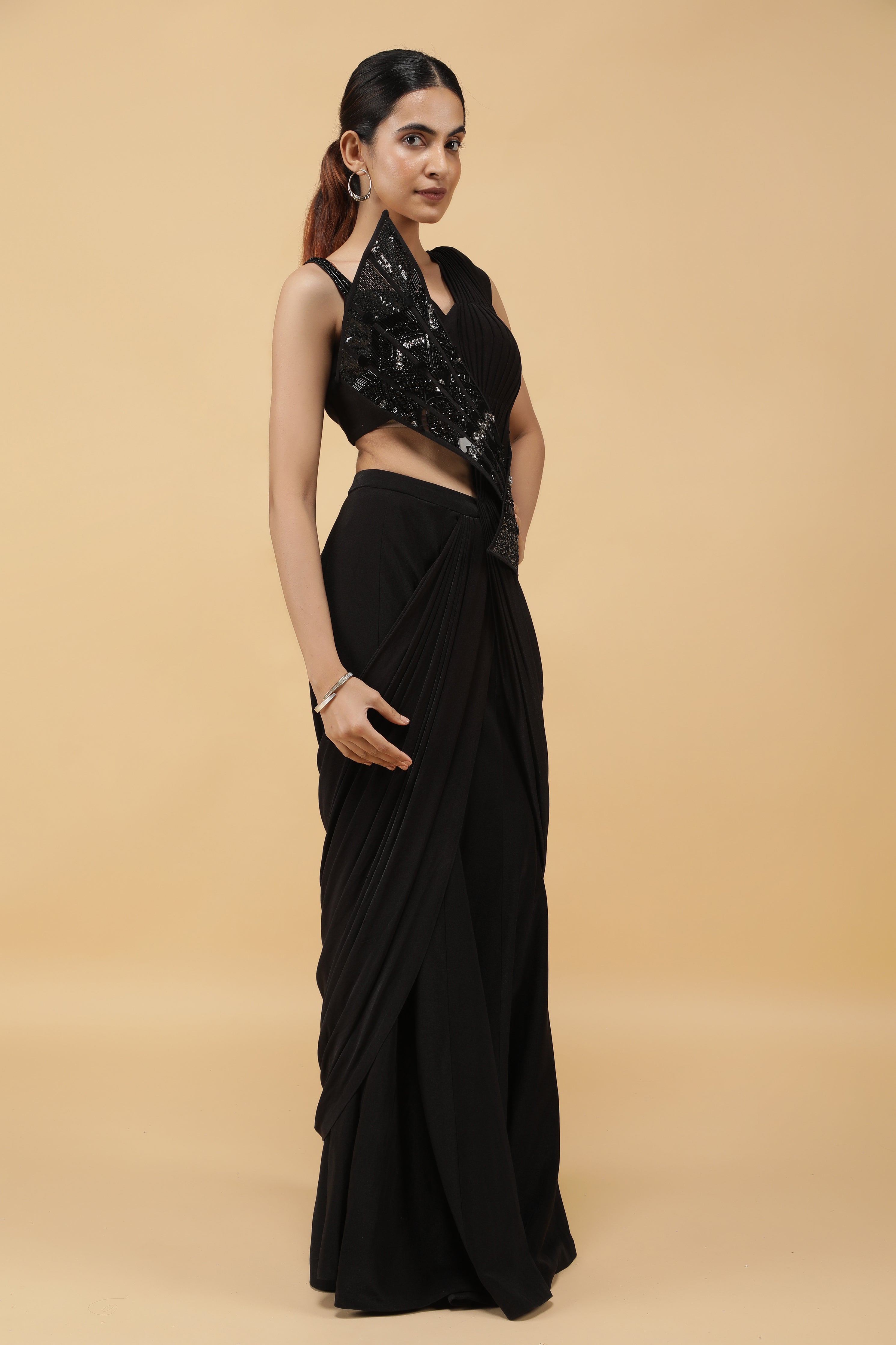 Midnight Luxe Kutdana Embroidered Draped Saree Gown