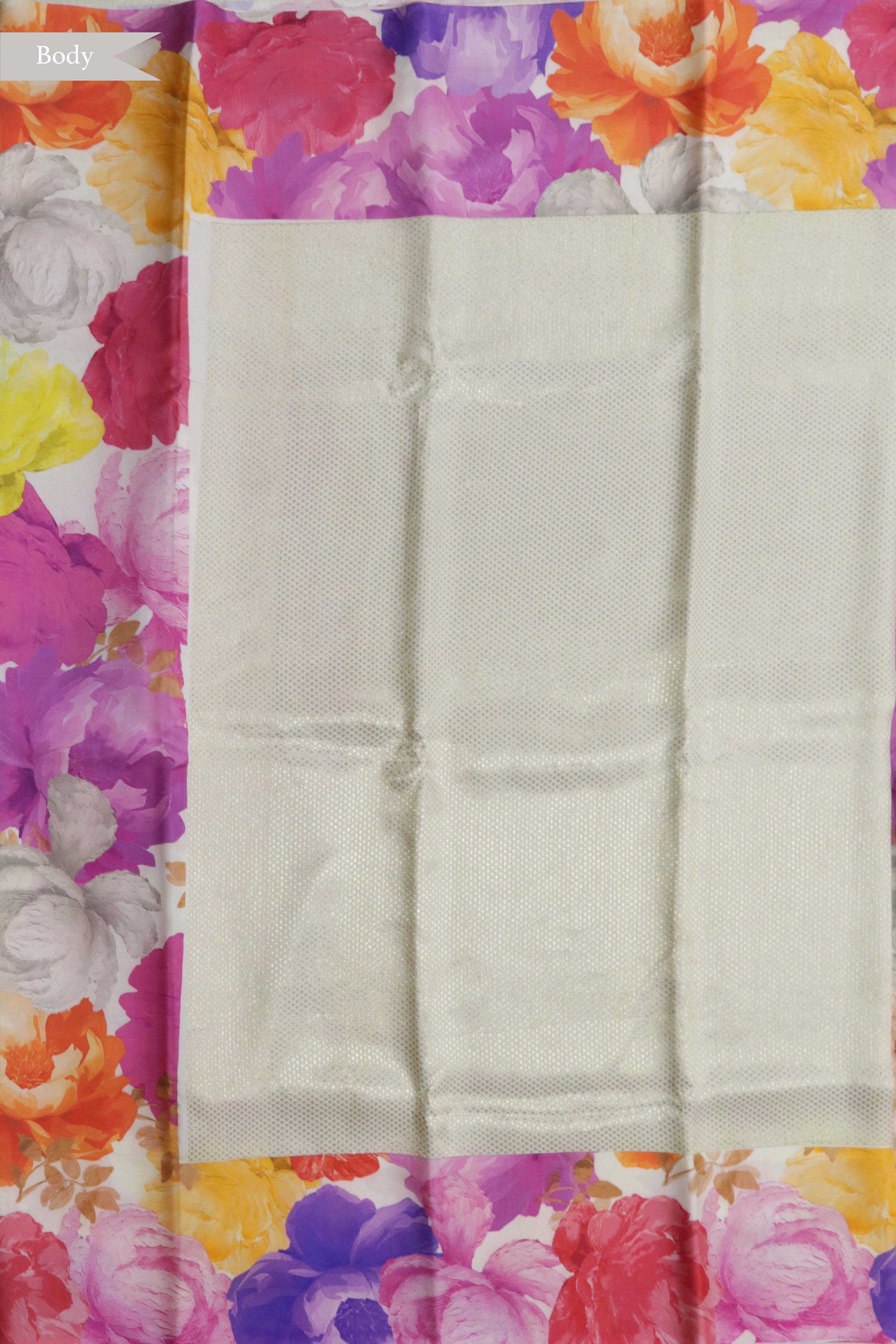 Ivory Zari Silk Saree with Floral Print