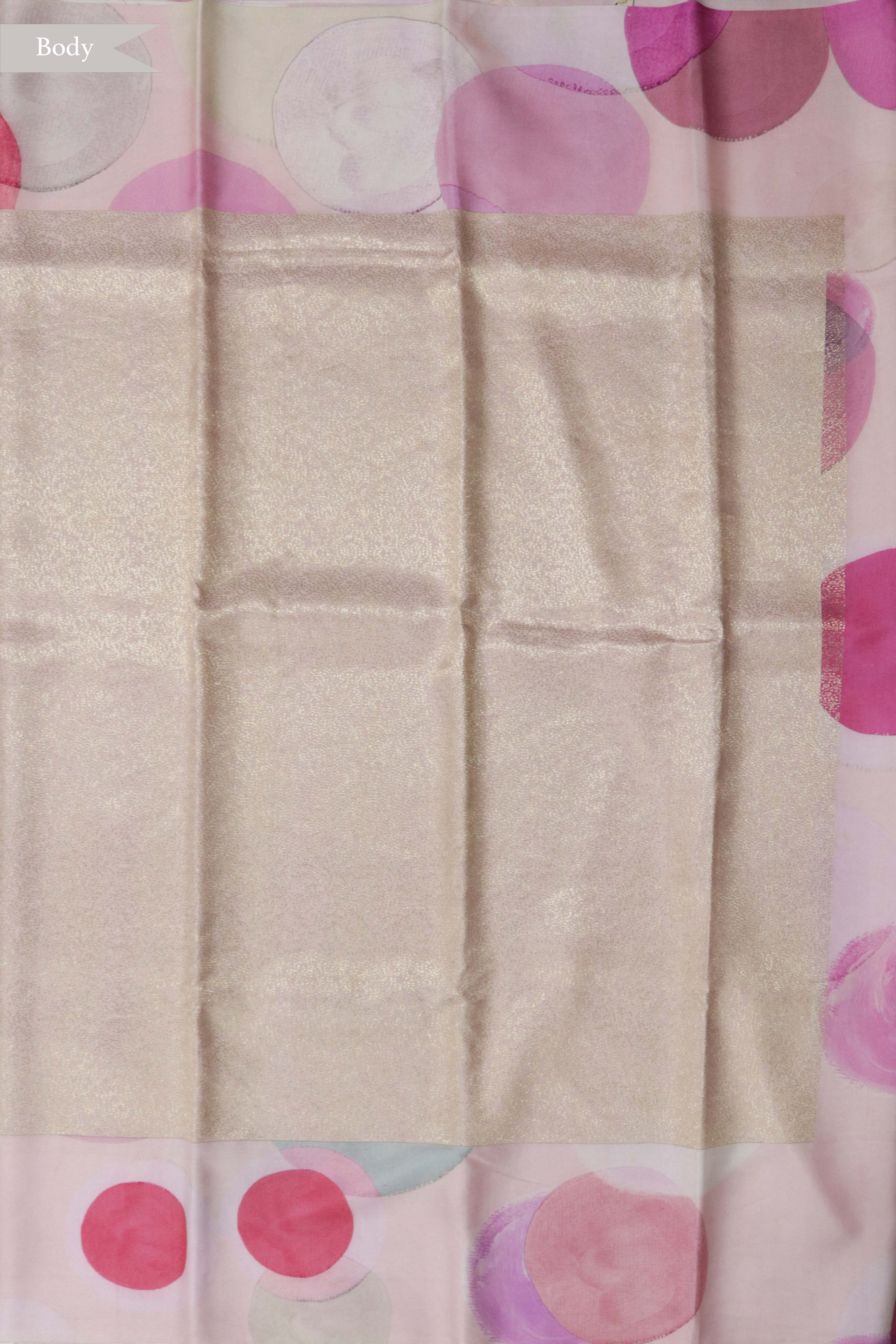 Peach Zari Silk Saree with Printed Border