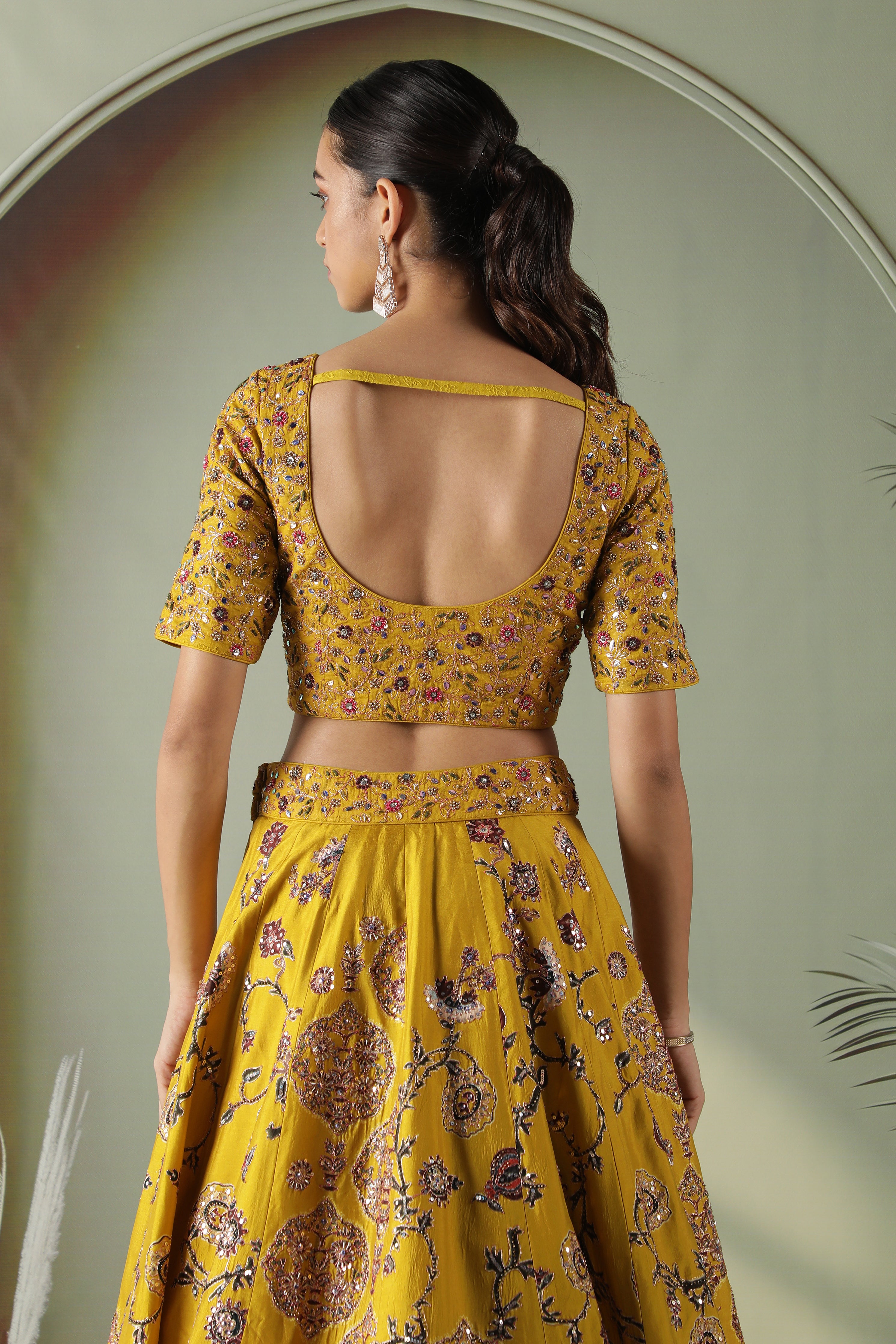 Yellow Printed Silk Lehenga Set