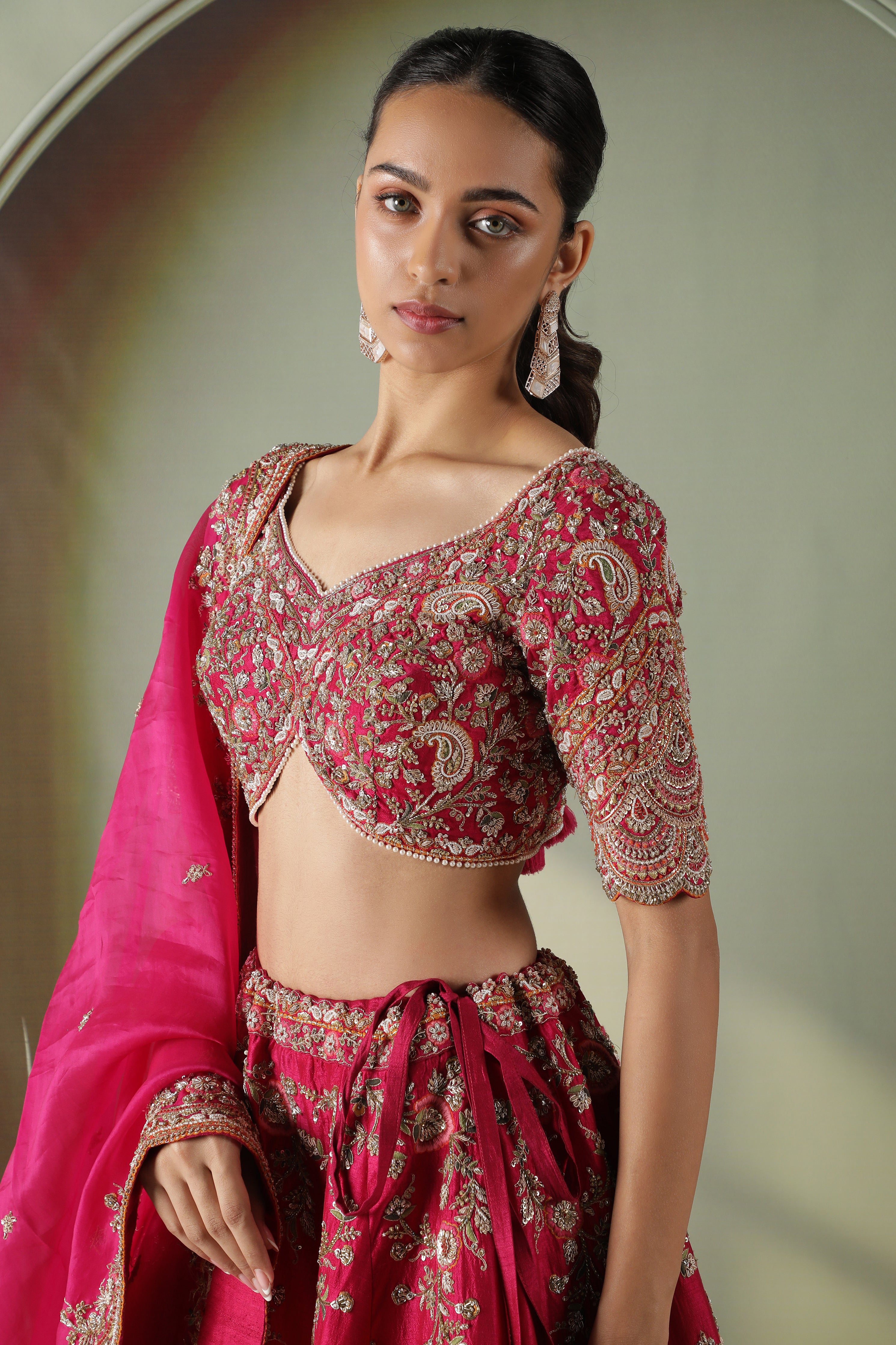 Pink Raw Silk Bridal Lehenga with Organza Dupatta
