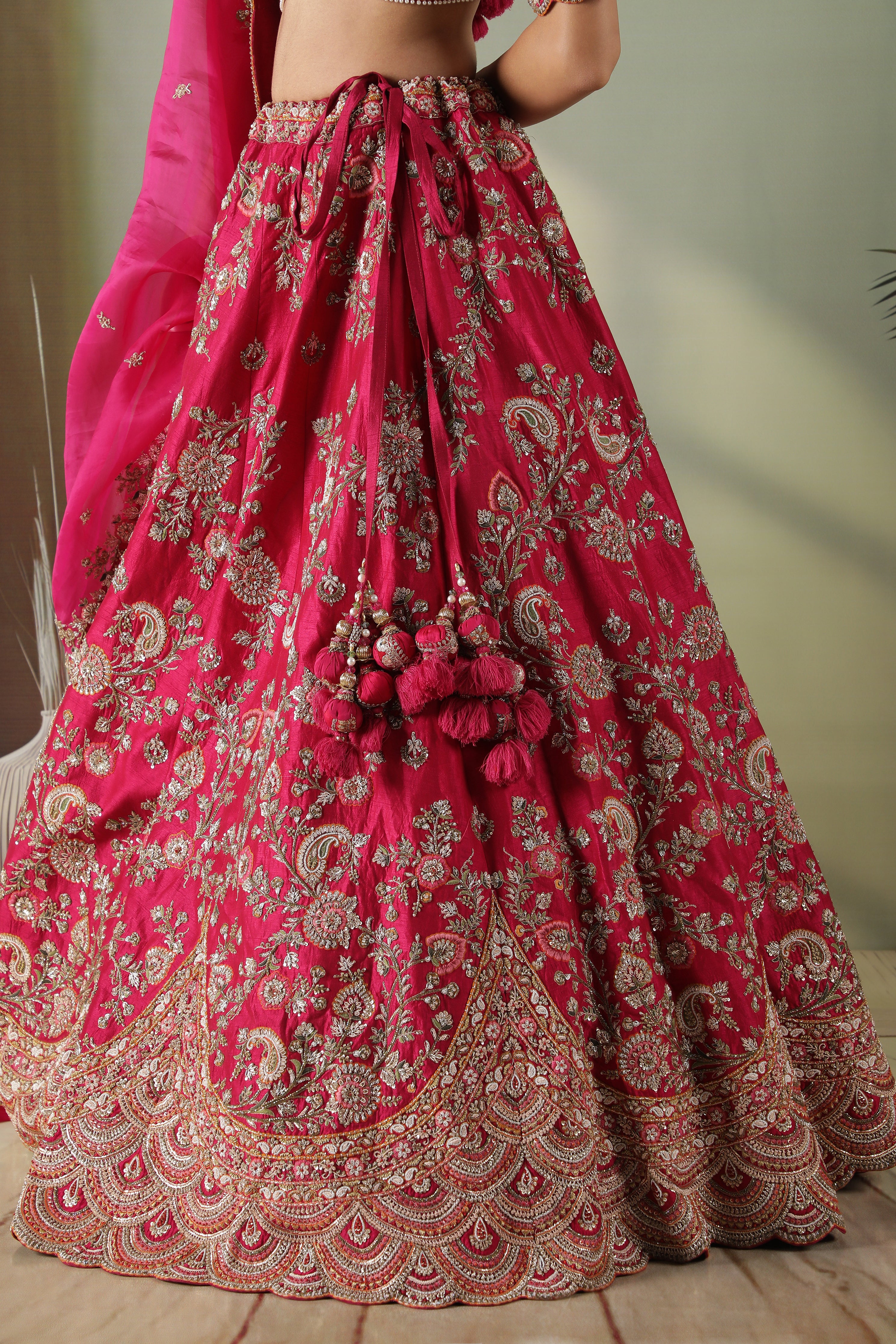 Pink Raw Silk Bridal Lehenga with Organza Dupatta
