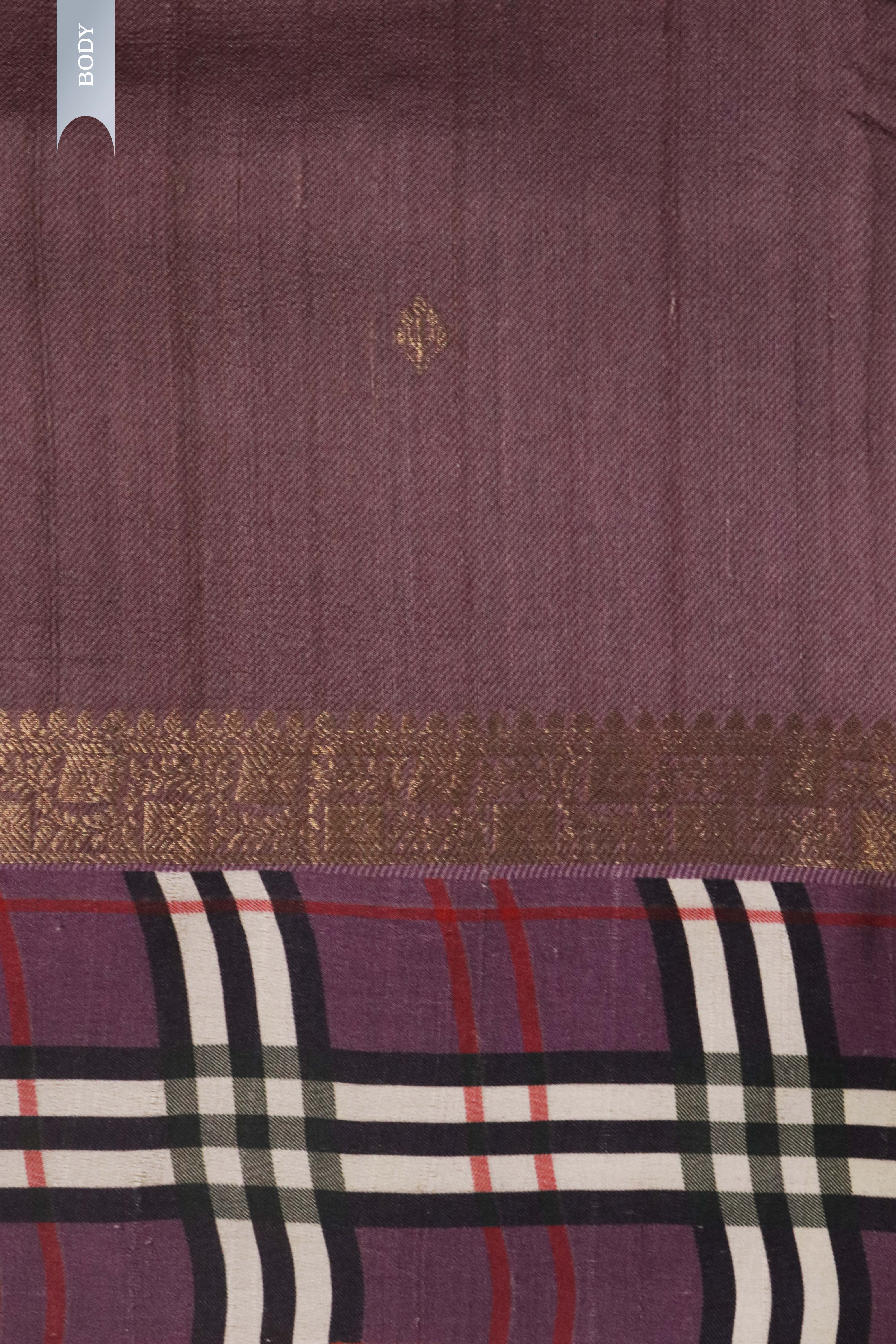 Wine Tussar Silk Saree with Satin Checks Border